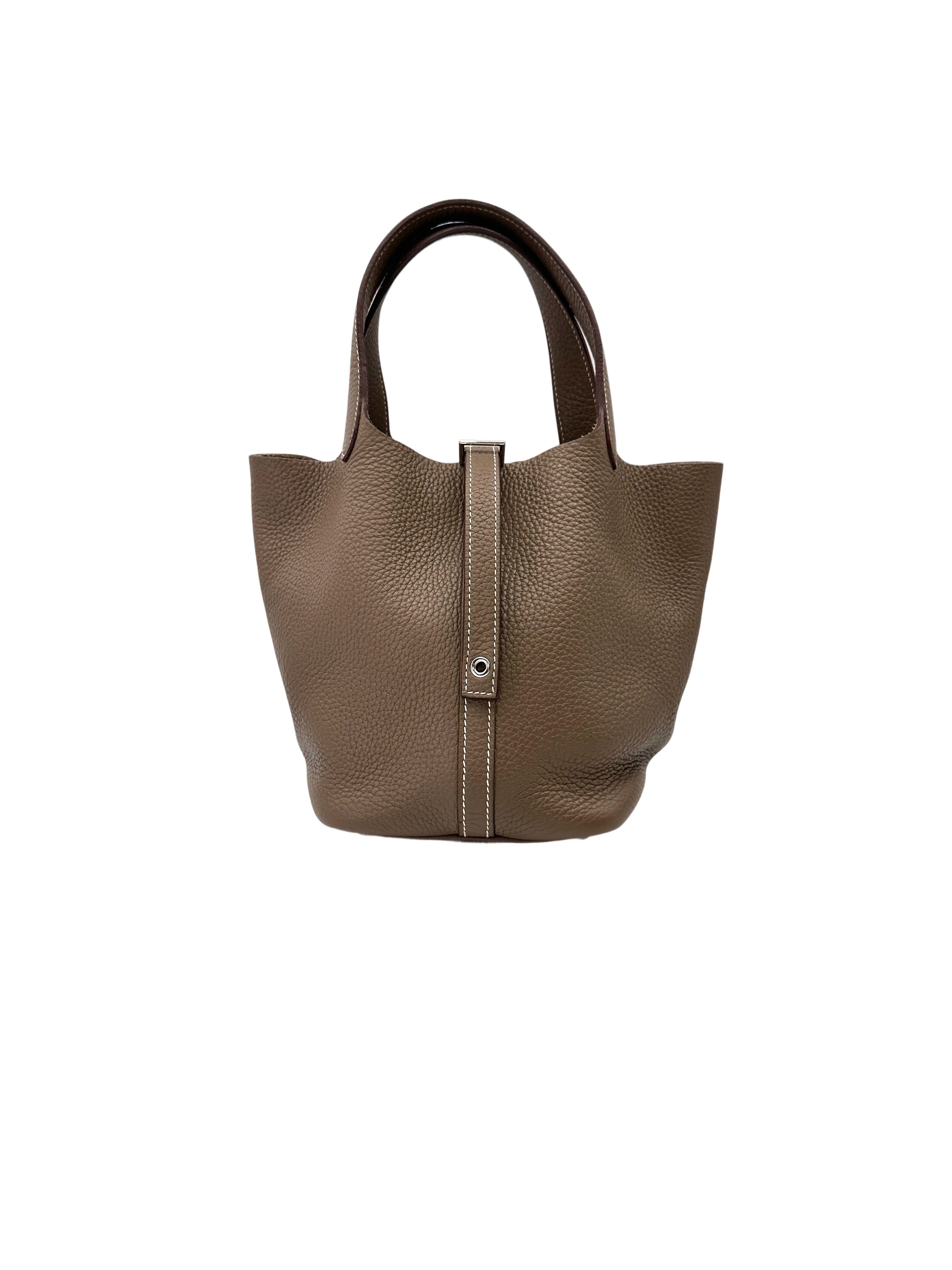 Herme Picotin Lock Grey Leather Handle Bag HR124