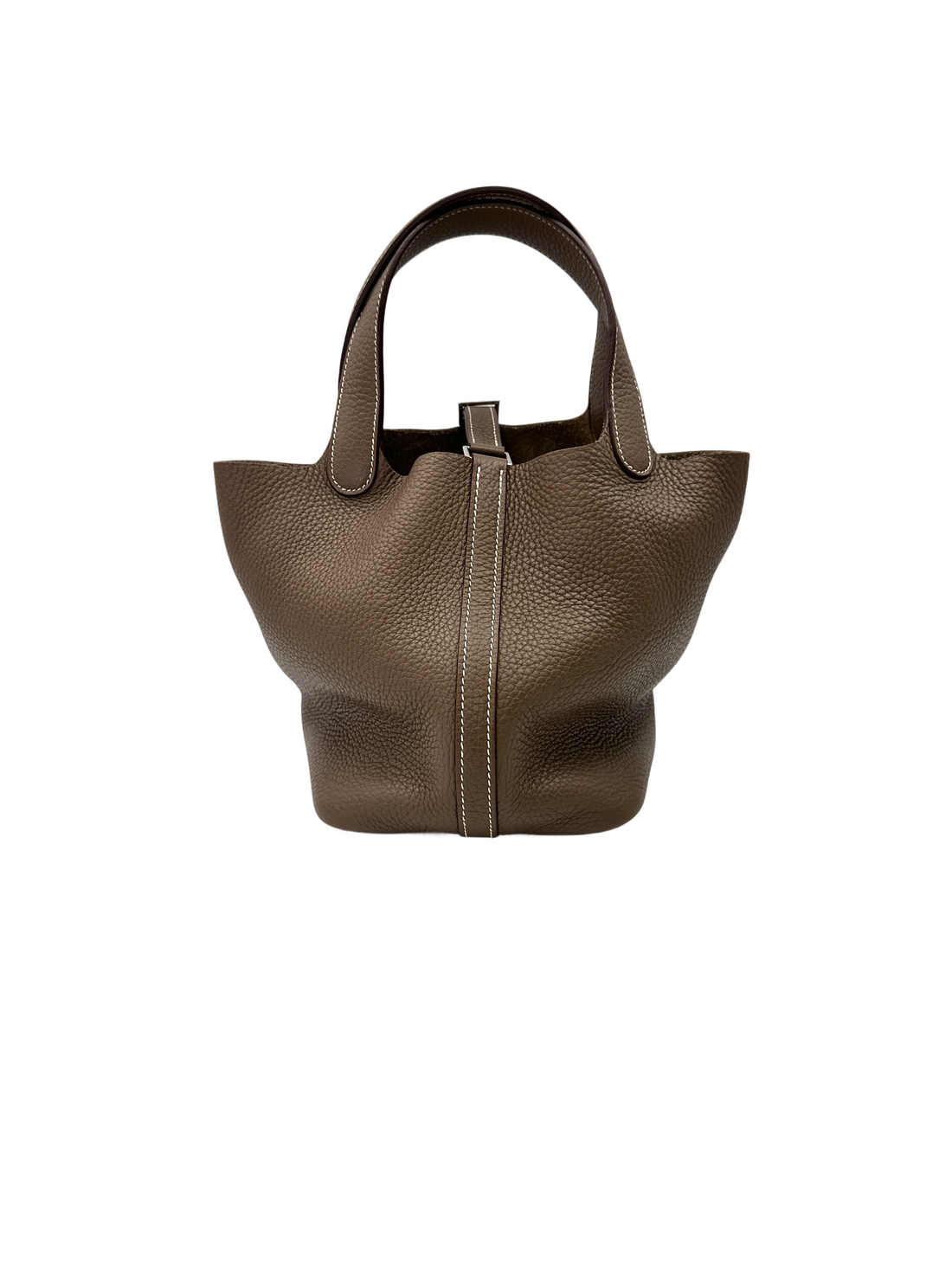Herme Picotin Lock Grey Leather Handle Bag HR124