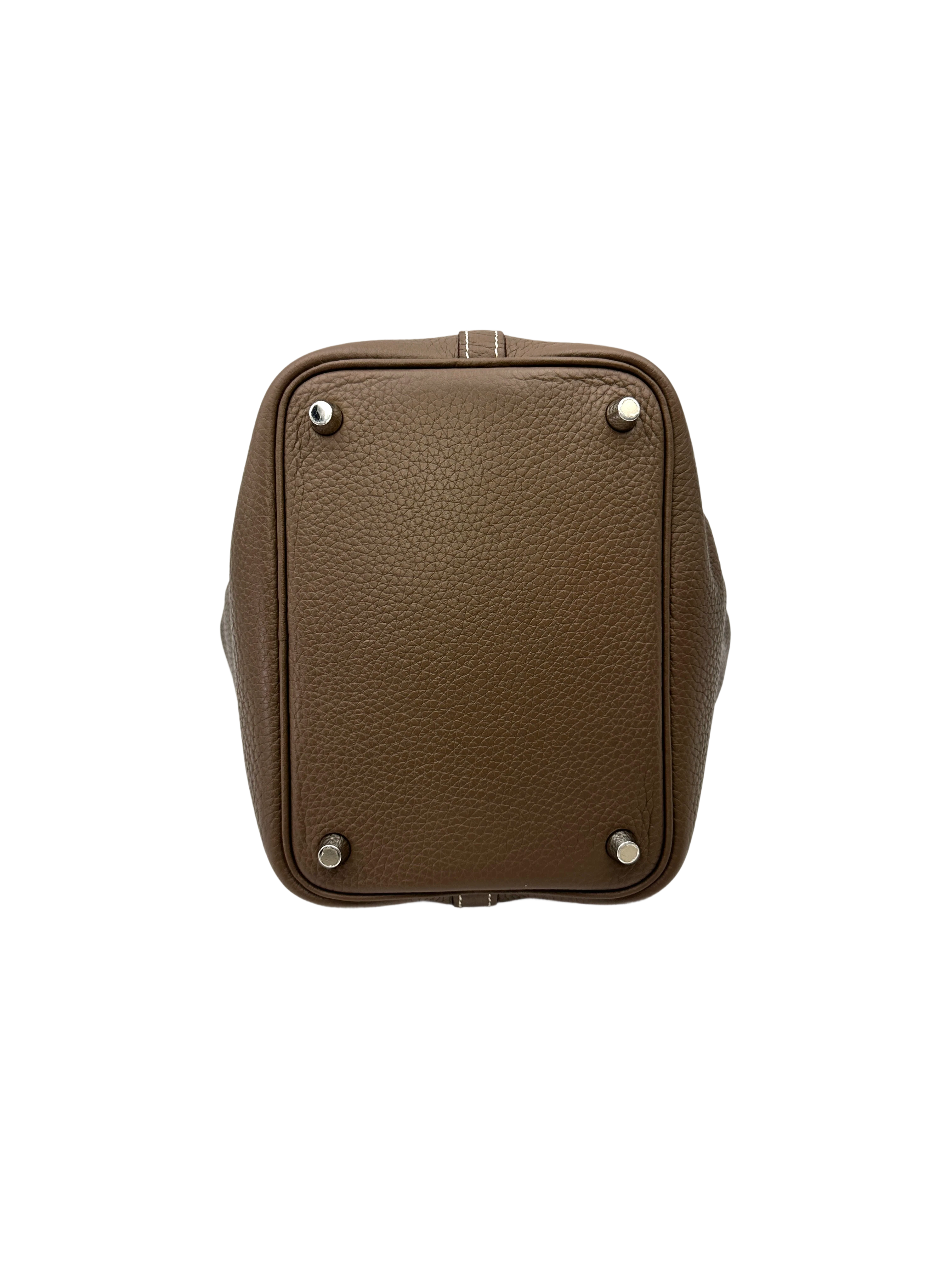 Herme Picotin Lock Grey Leather Handle Bag HR124