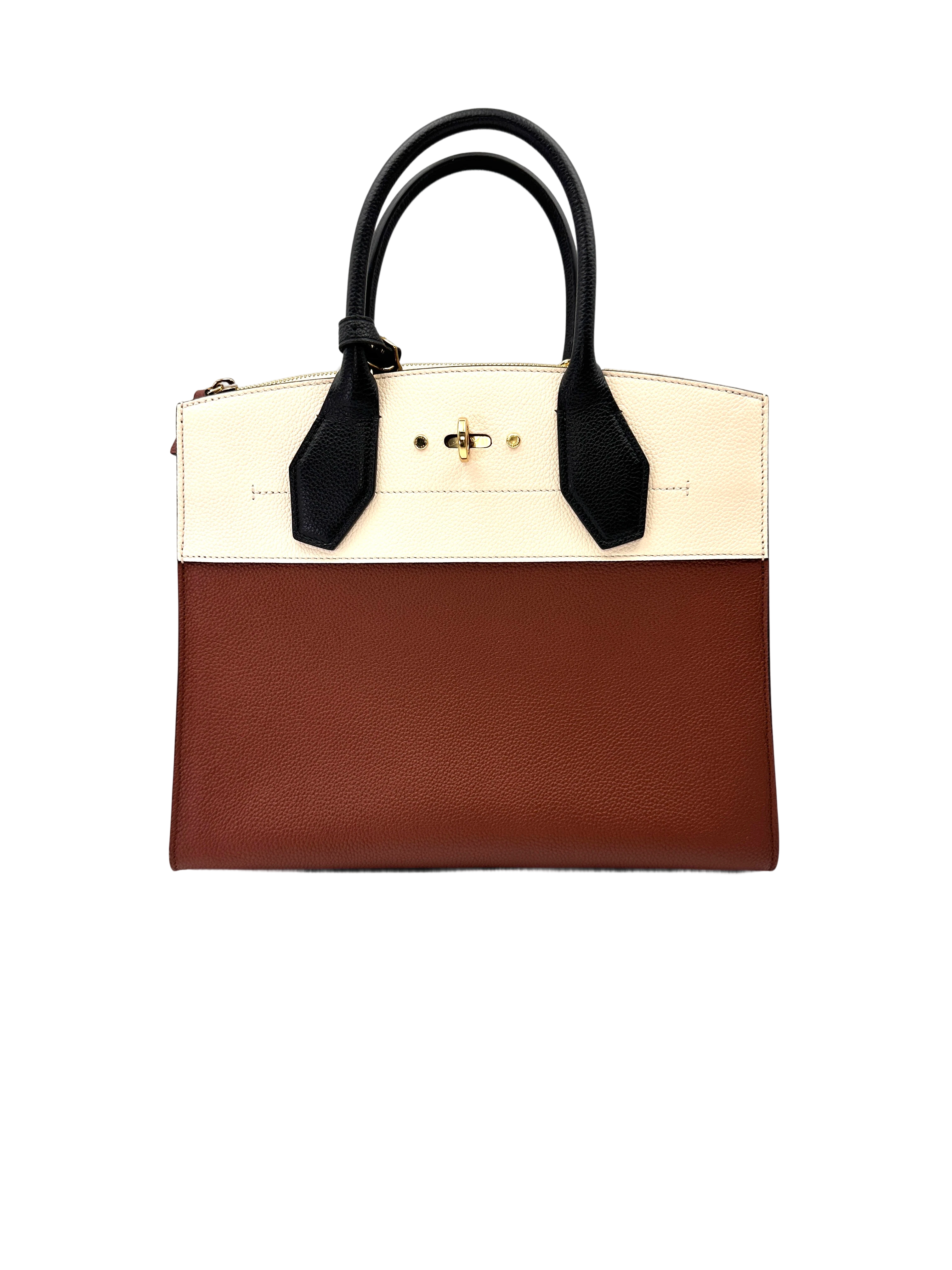 Louis Vuitton City Steamer MM Brown/White Grained Leather Handle Bag LV3001