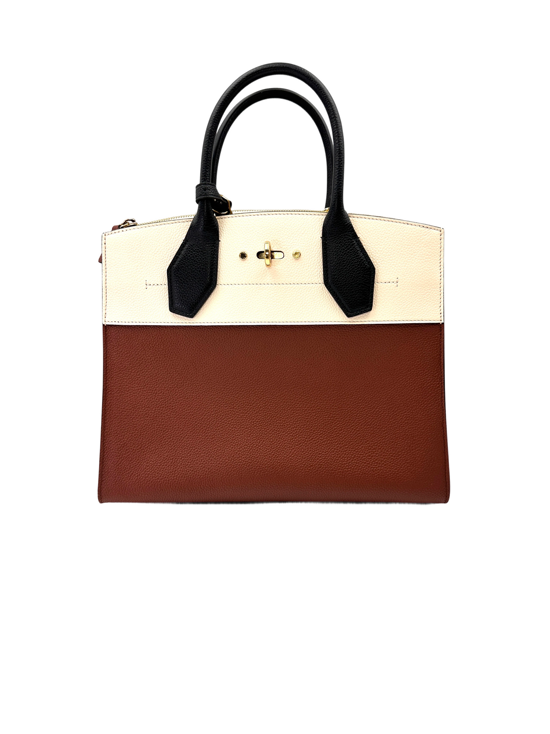 Louis Vuitton City Steamer MM Brown/White Grained Leather Handle Bag LV3001