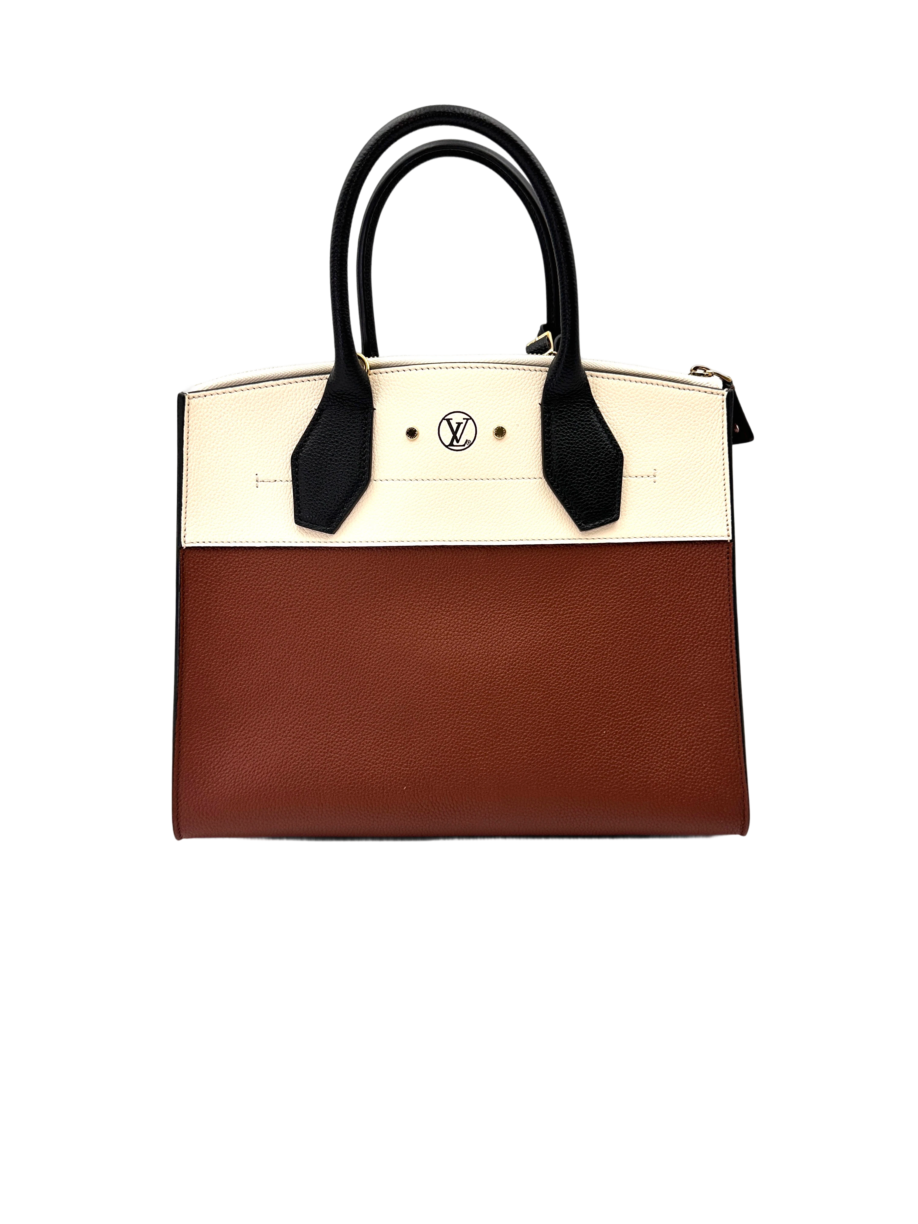 Louis Vuitton City Steamer MM Brown/White Grained Leather Handle Bag LV3001