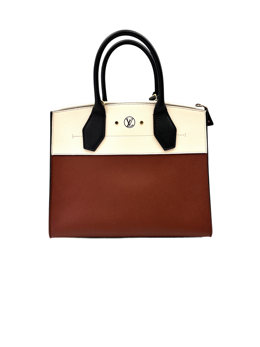Louis Vuitton City Steamer MM Brown/White Grained Leather Handle Bag LV3001