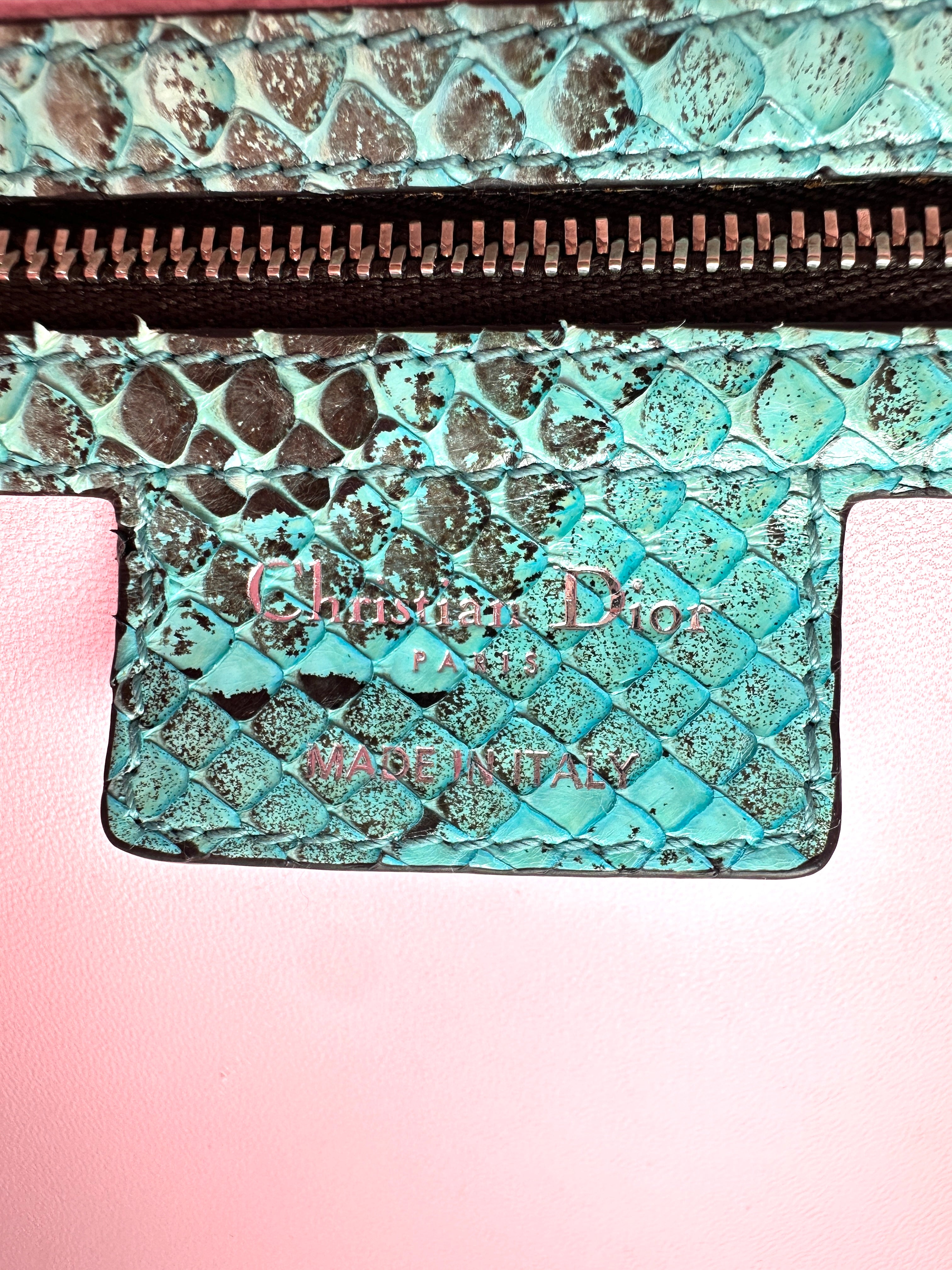 Christian Dior Lady Dior Green Gradient Python Leather Handle Bag With Silver Charms DR792