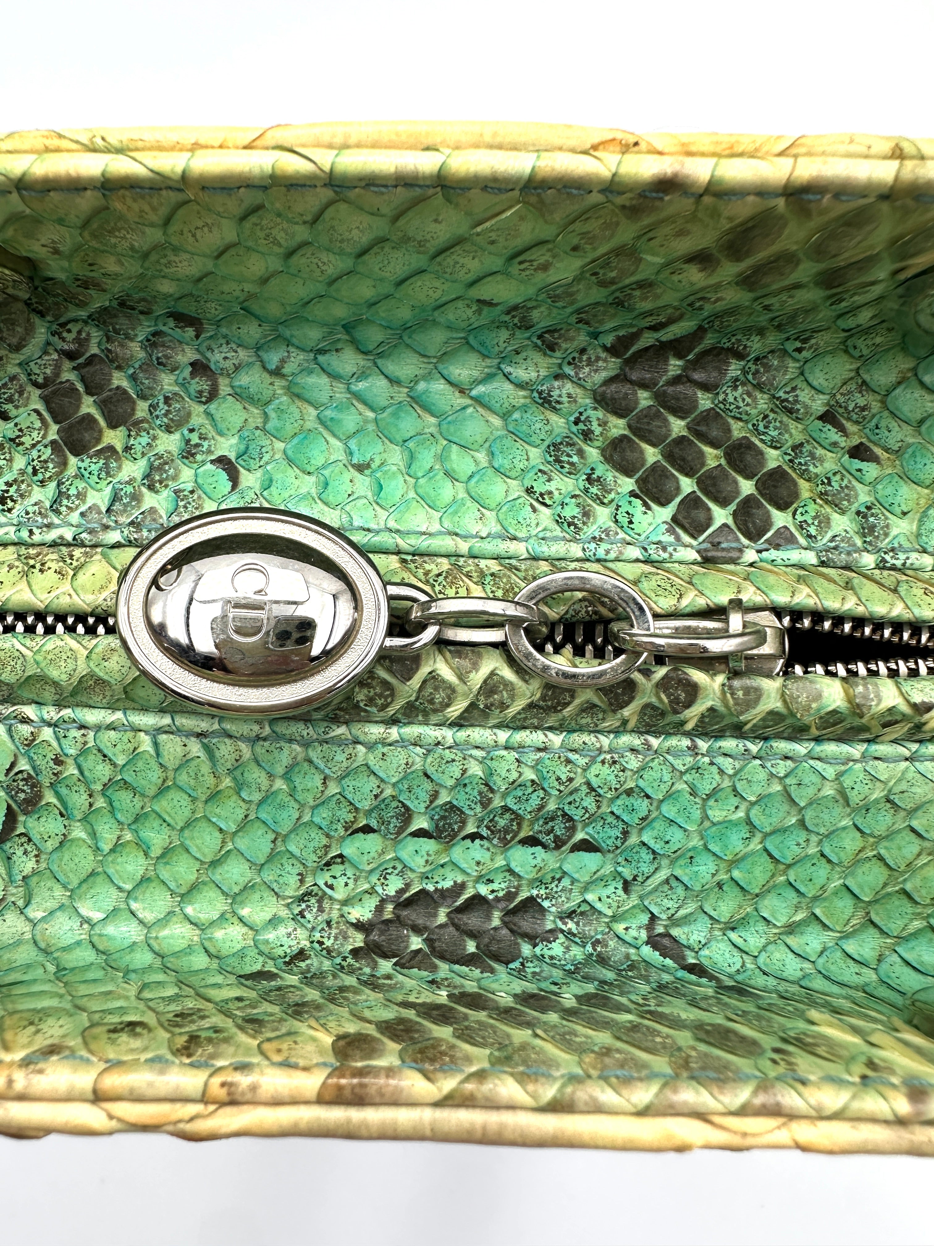 Christian Dior Lady Dior Green Gradient Python Leather Handle Bag With Silver Charms DR792