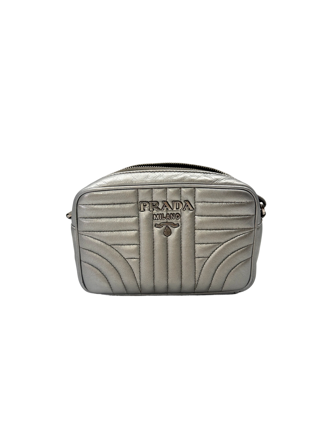 Prada Diagramme Silver Quilted Leather Camera Bag PR462