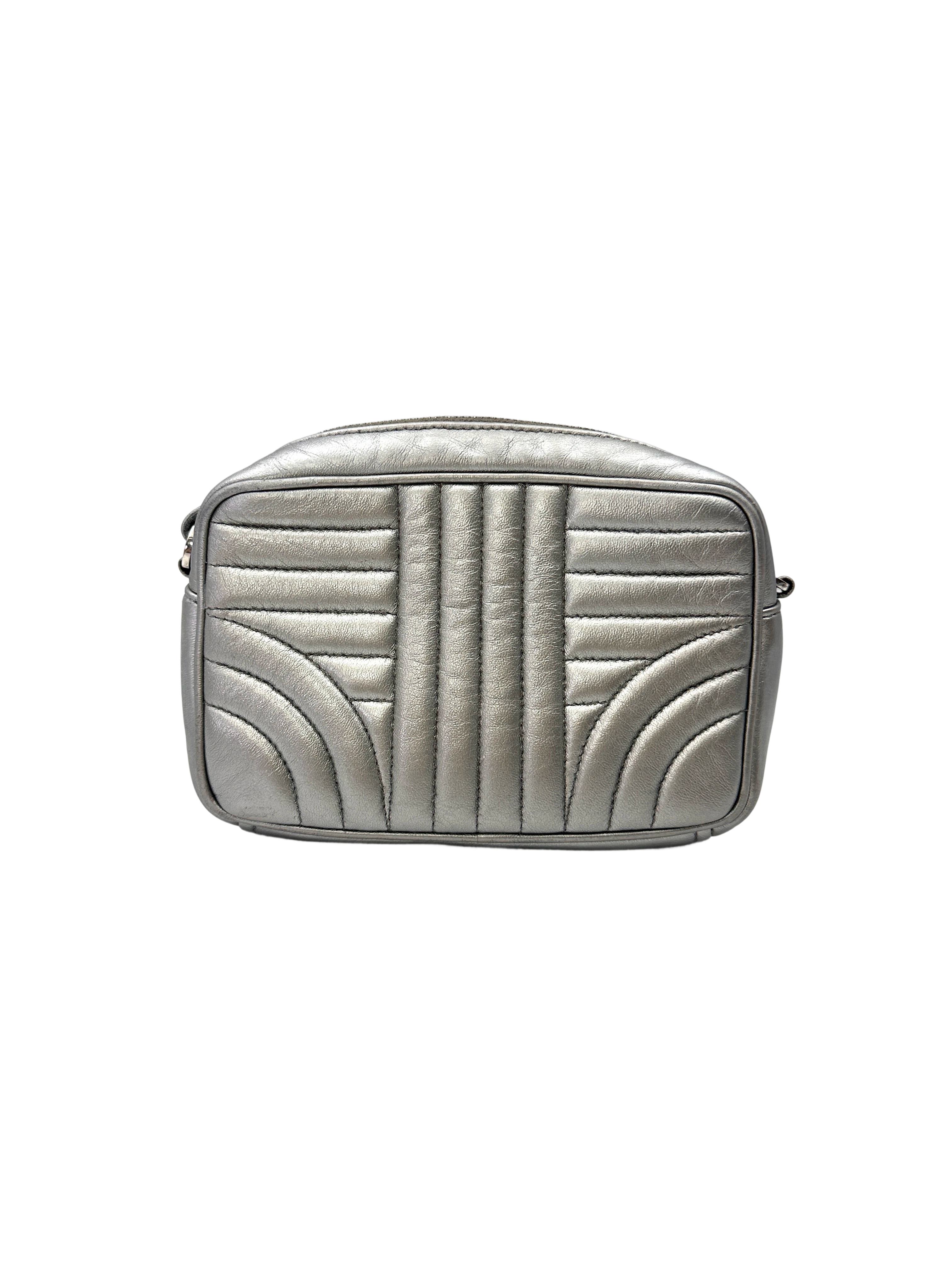 Prada Diagramme Silver Quilted Leather Camera Bag PR462