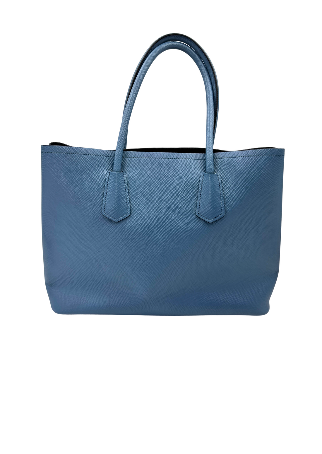 Prada Double Blue Saffiano Cuir Leather Medium Size Handle Bag PR464