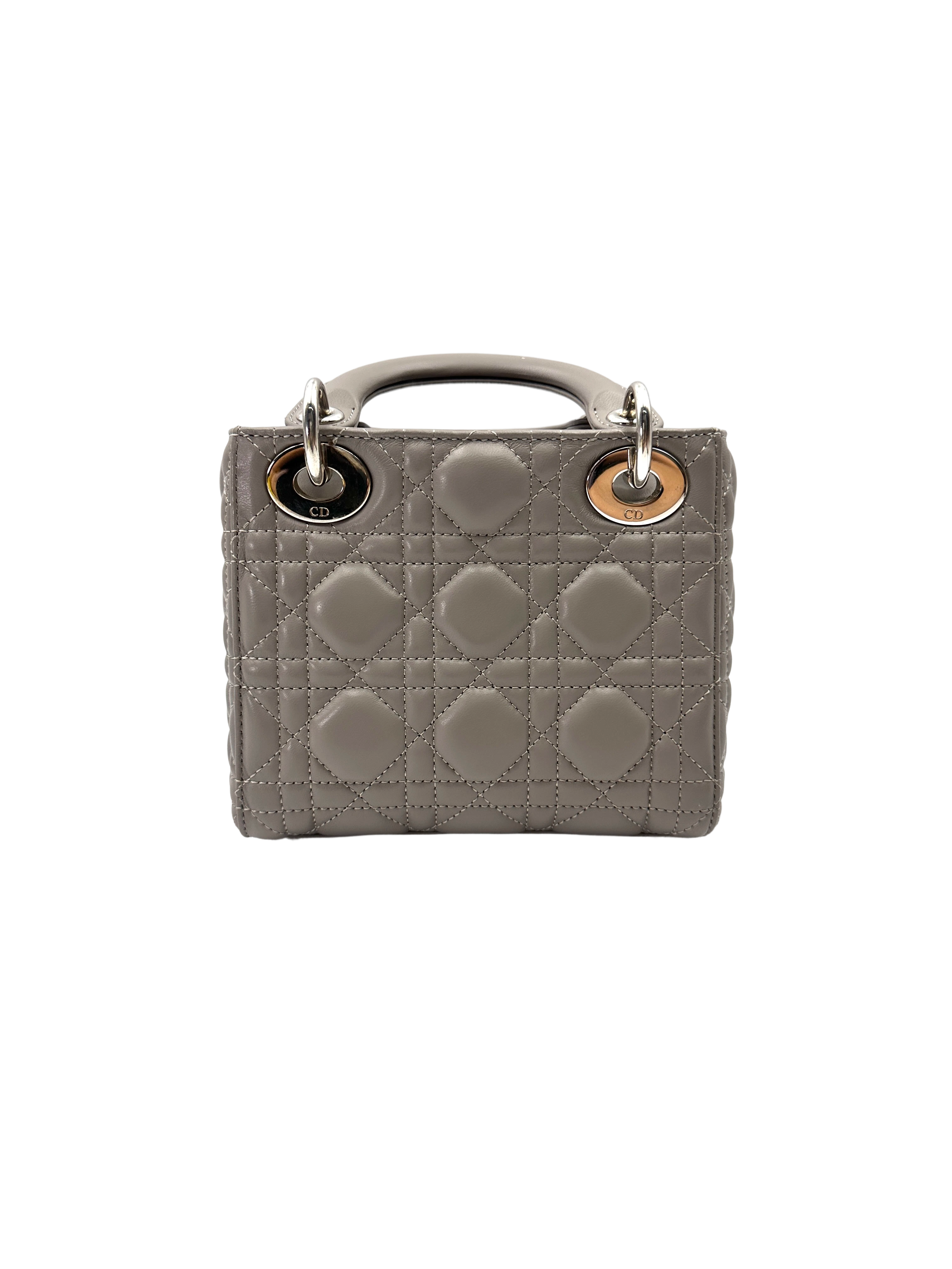 Christian Dior Lady Dior Grey Cannage Lambskin Handle Bag With Silver Charms DR793