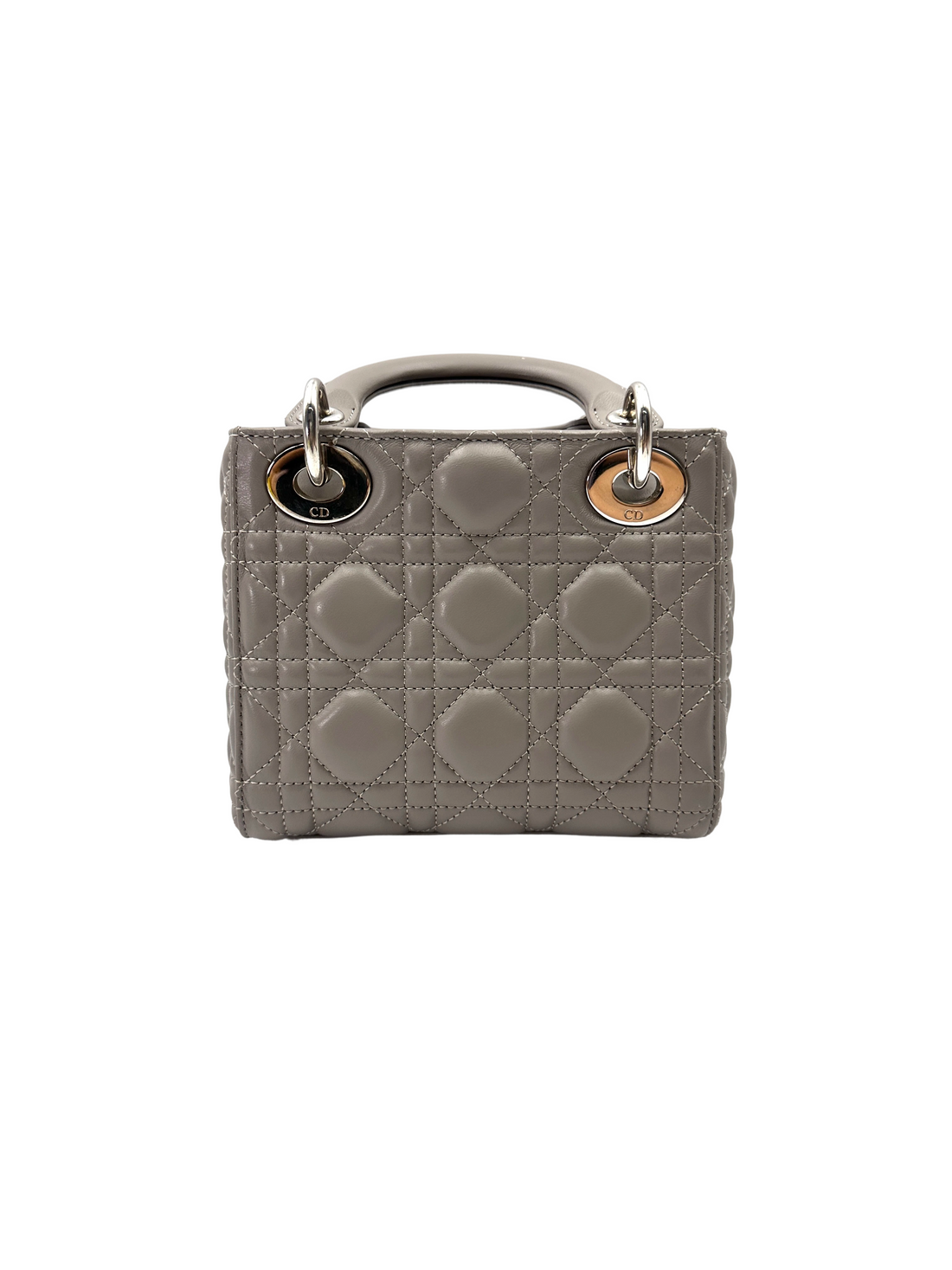 Christian Dior Lady Dior Grey Cannage Lambskin Handle Bag With Silver Charms DR793