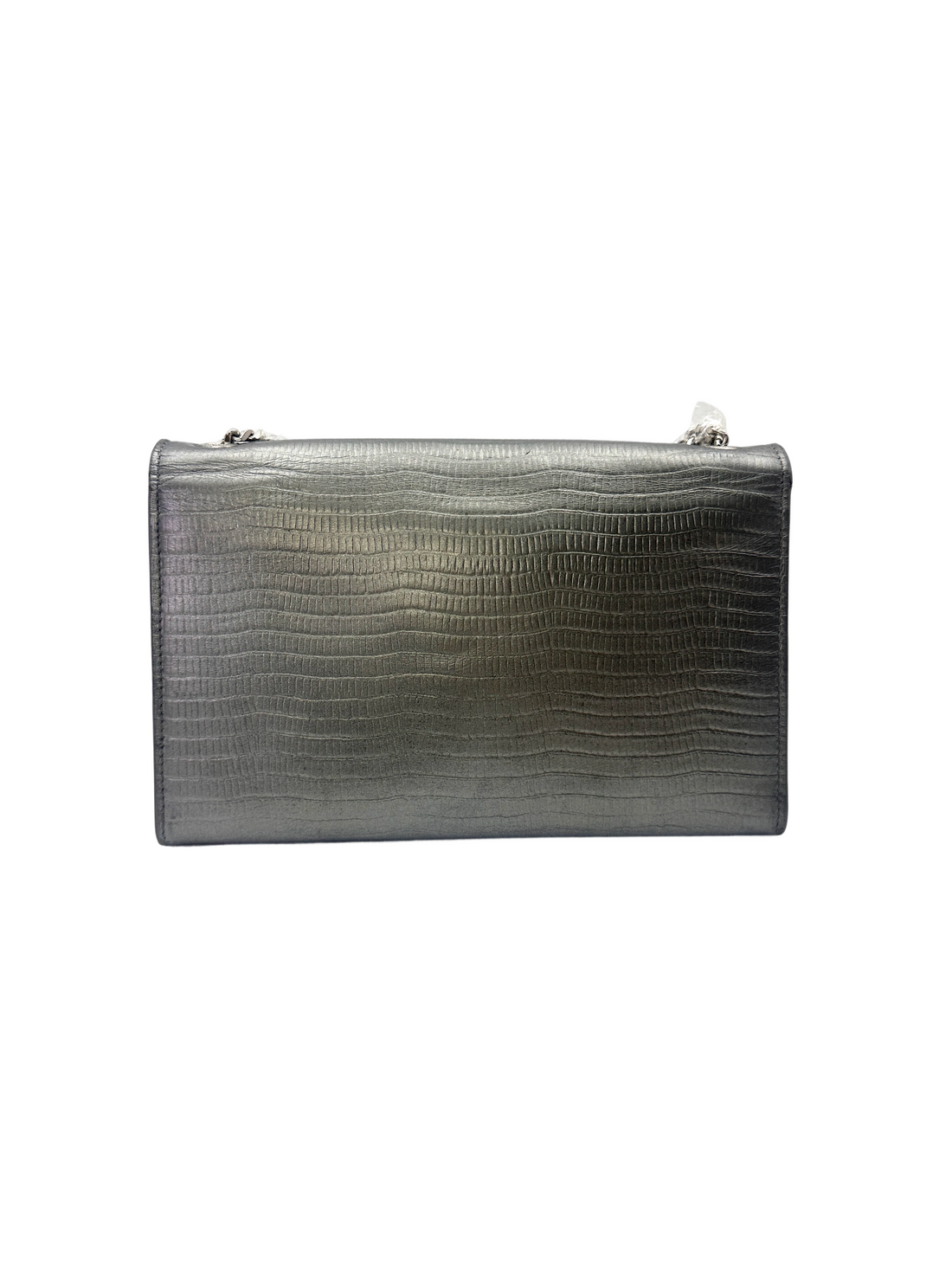 Saint Laurent Kate Grey Metallic Crocodile-Embossed Leather Shoulder Bag SL256