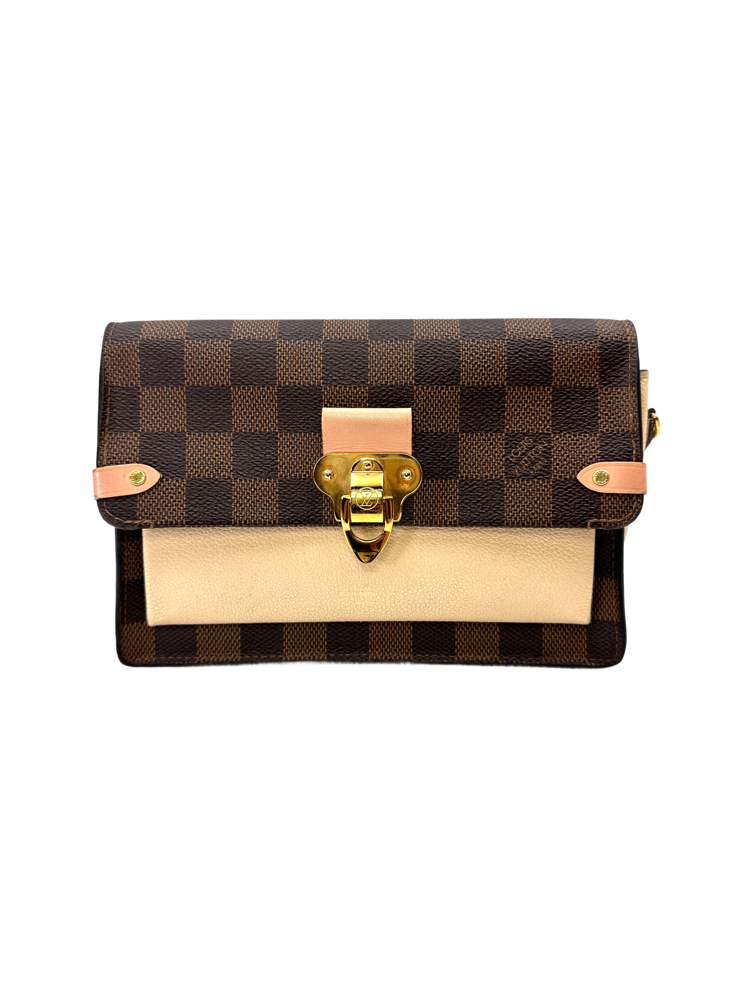 Louis Vuitton Vavin Damier Ebene & Beige Leather Canvas Wallet On Chain LV3004