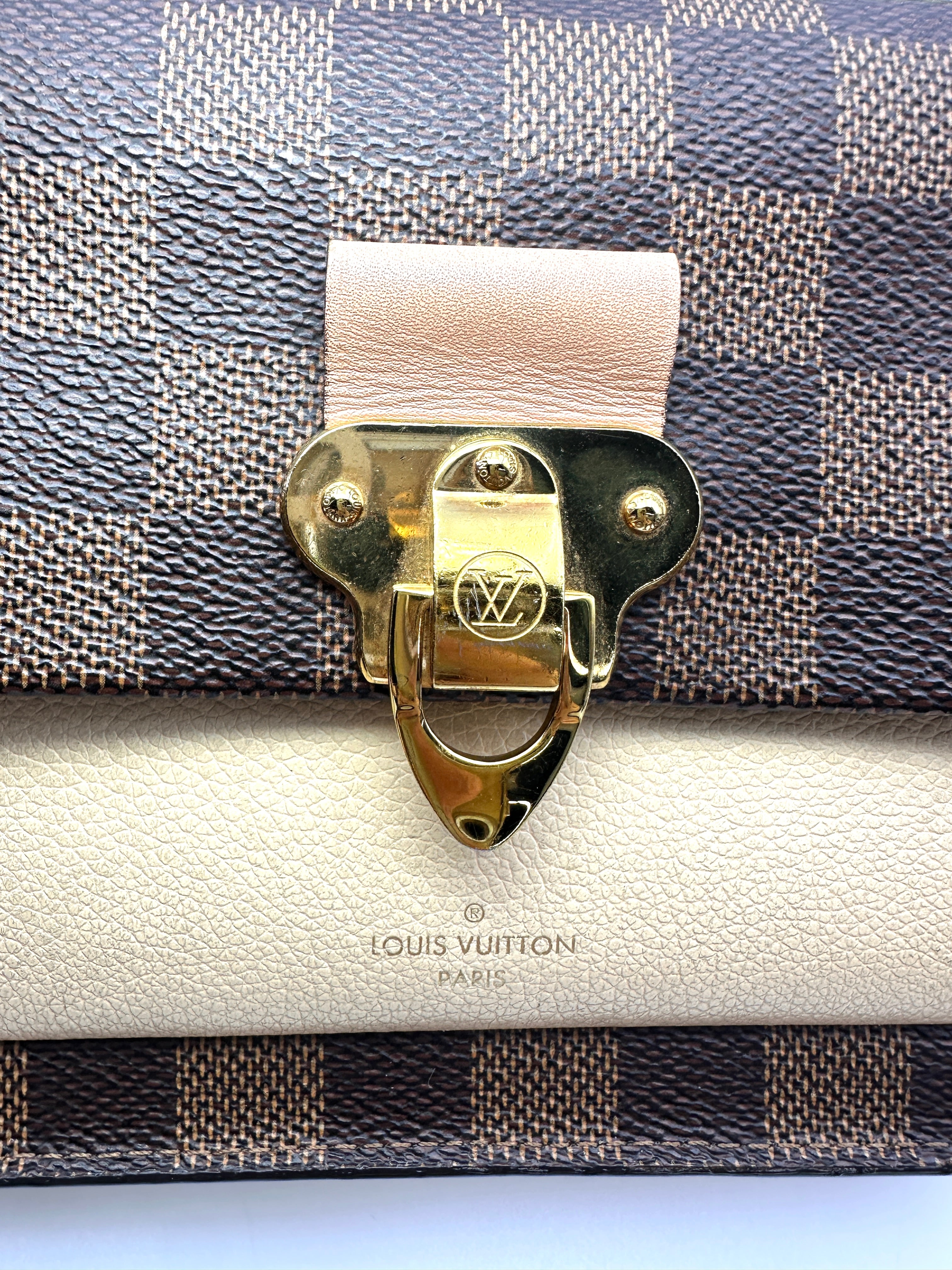 Louis Vuitton Vavin Damier Ebene & Beige Leather Canvas Wallet On Chain LV3004