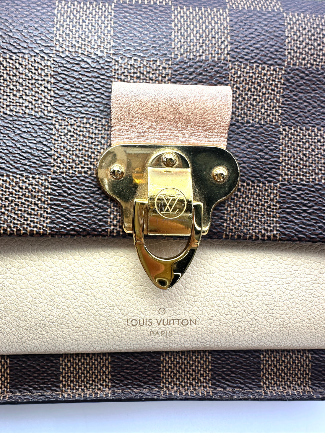Louis Vuitton Vavin Damier Ebene & Beige Leather Canvas Wallet On Chain LV3004