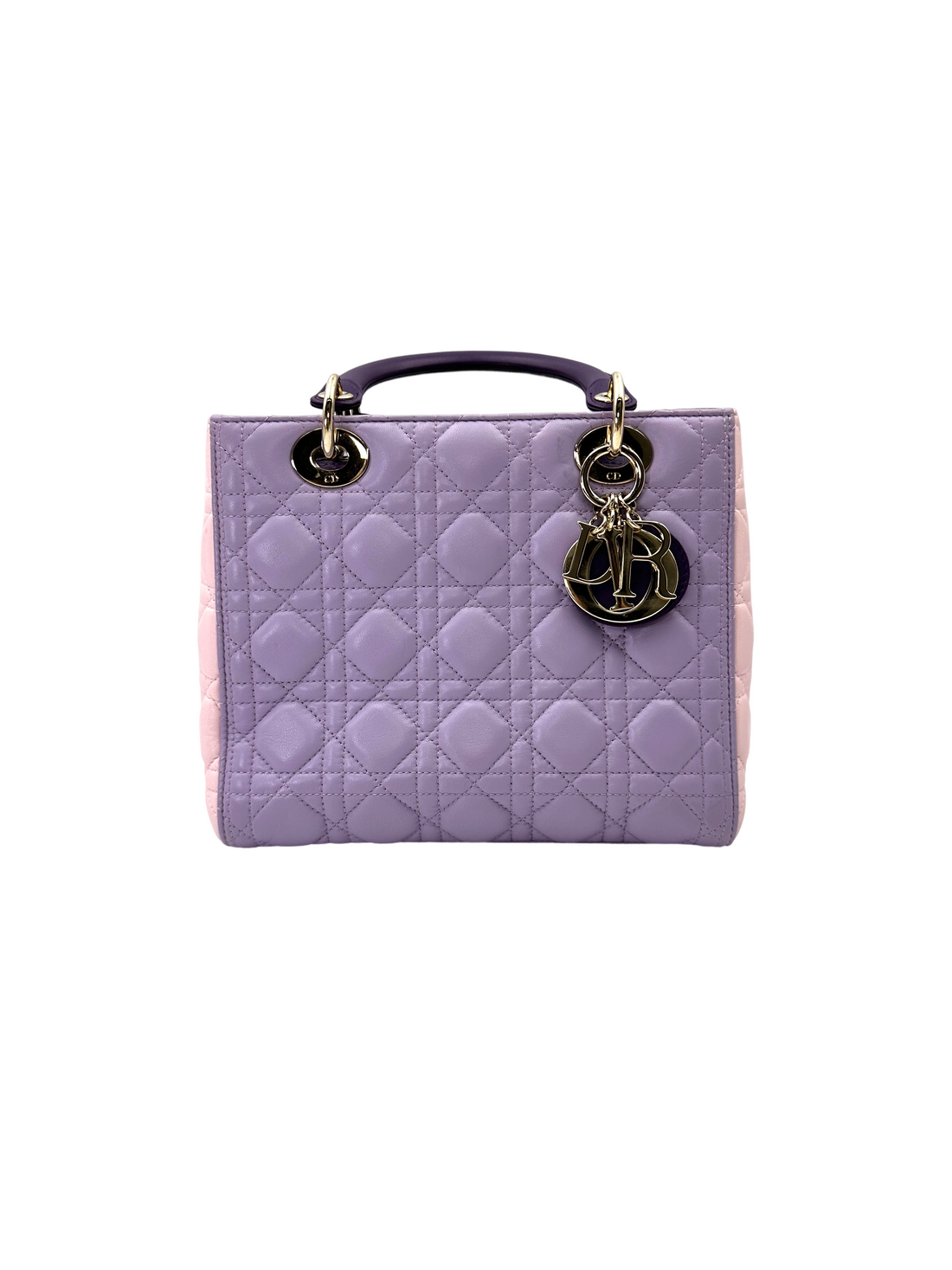 Christian Dior Lady Dior Purple Cannage Leather Handle Bag With Silver Charms DR794