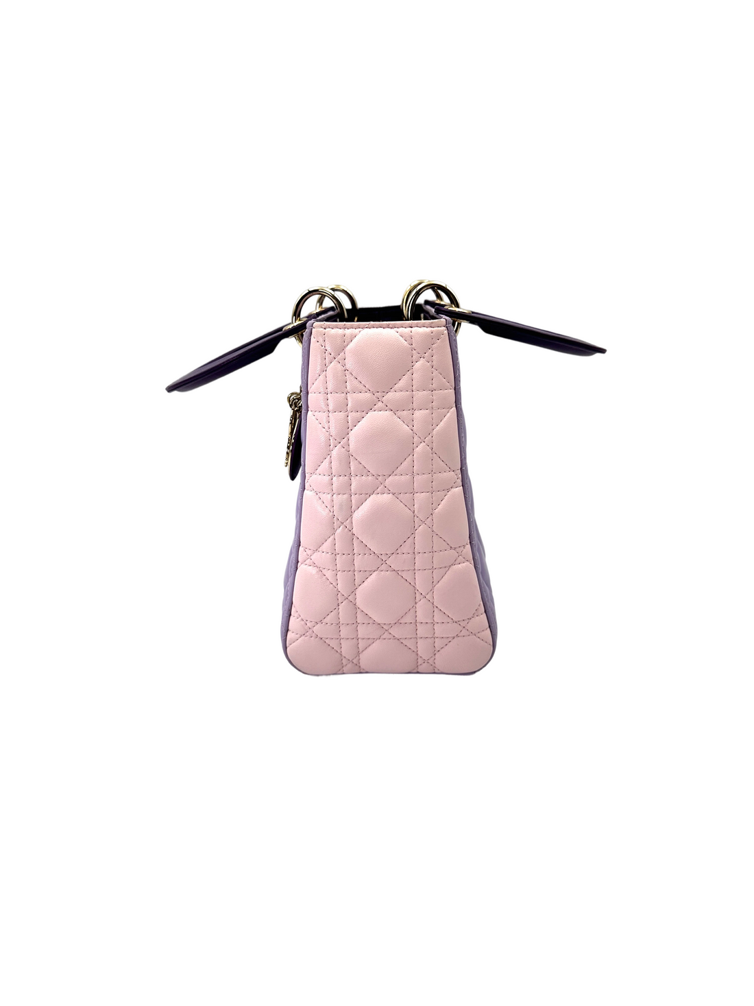 Christian Dior Lady Dior Purple Cannage Leather Handle Bag With Silver Charms DR794