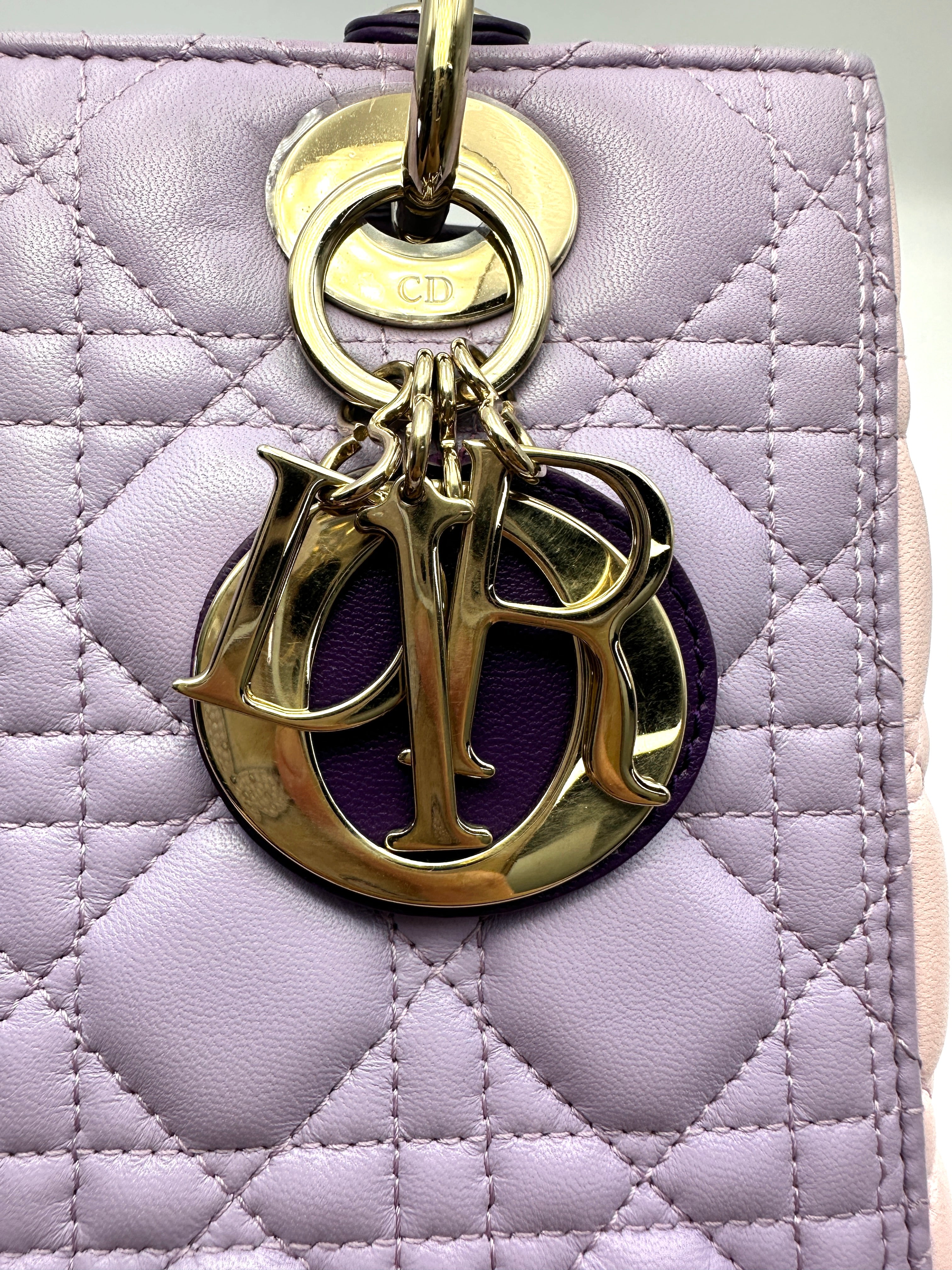Christian Dior Lady Dior Purple Cannage Leather Handle Bag With Silver Charms DR794