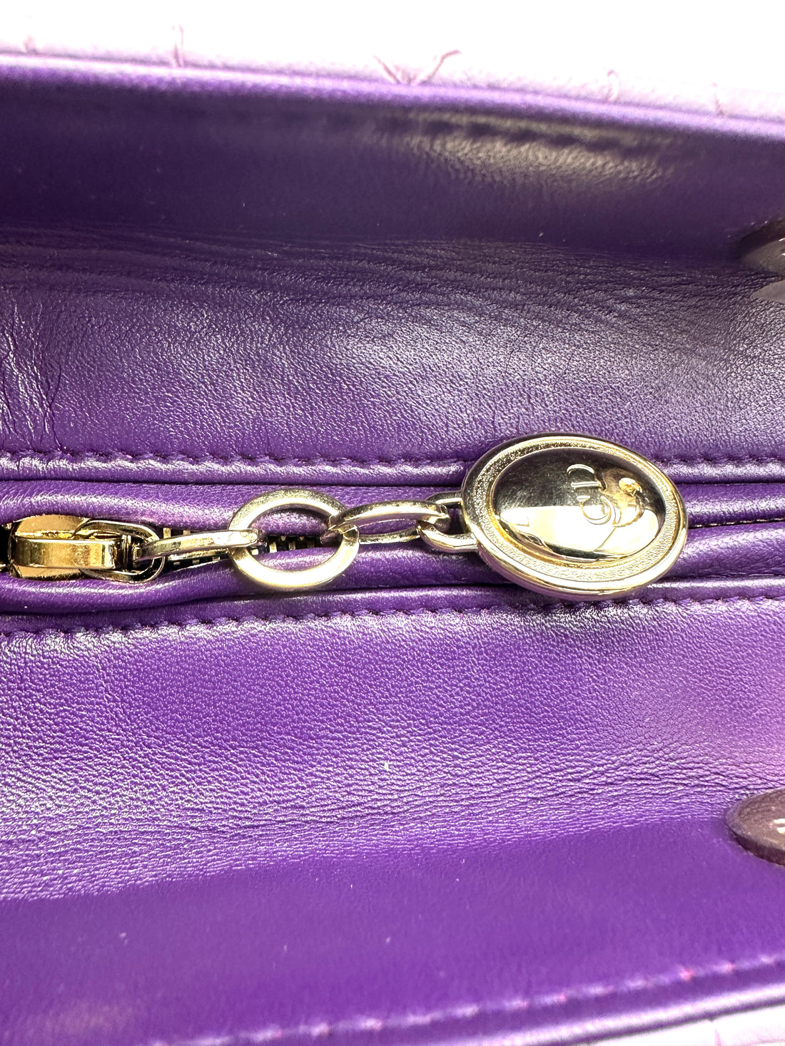 Christian Dior Lady Dior Purple Cannage Leather Handle Bag With Silver Charms DR794