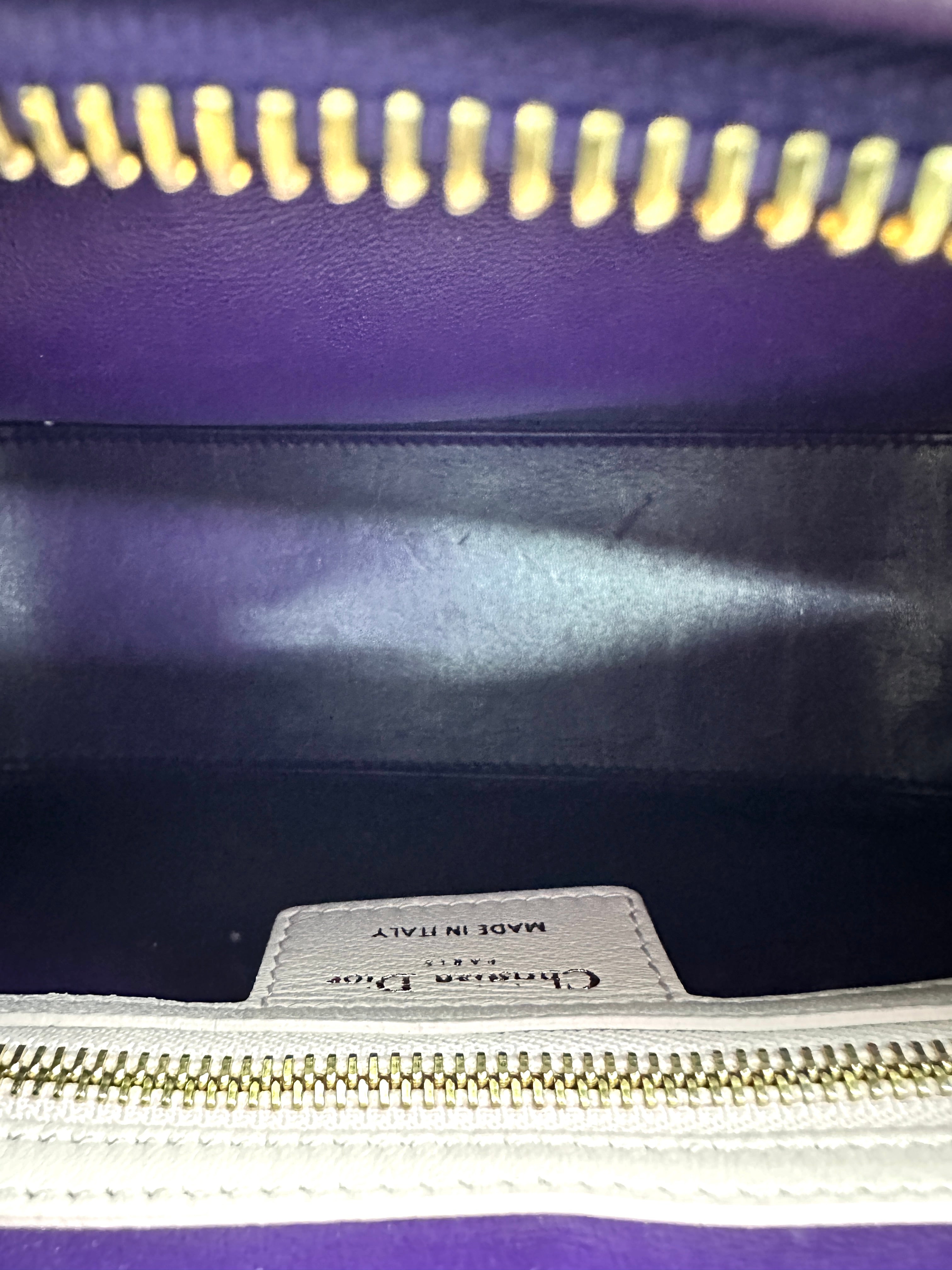 Christian Dior Lady Dior Purple Cannage Leather Handle Bag With Silver Charms DR794