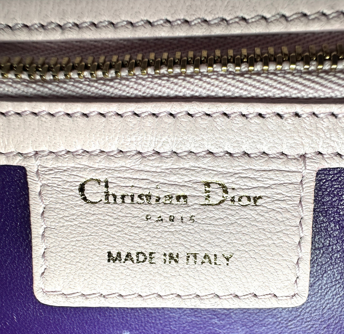 Christian Dior Lady Dior Purple Cannage Leather Handle Bag With Silver Charms DR794