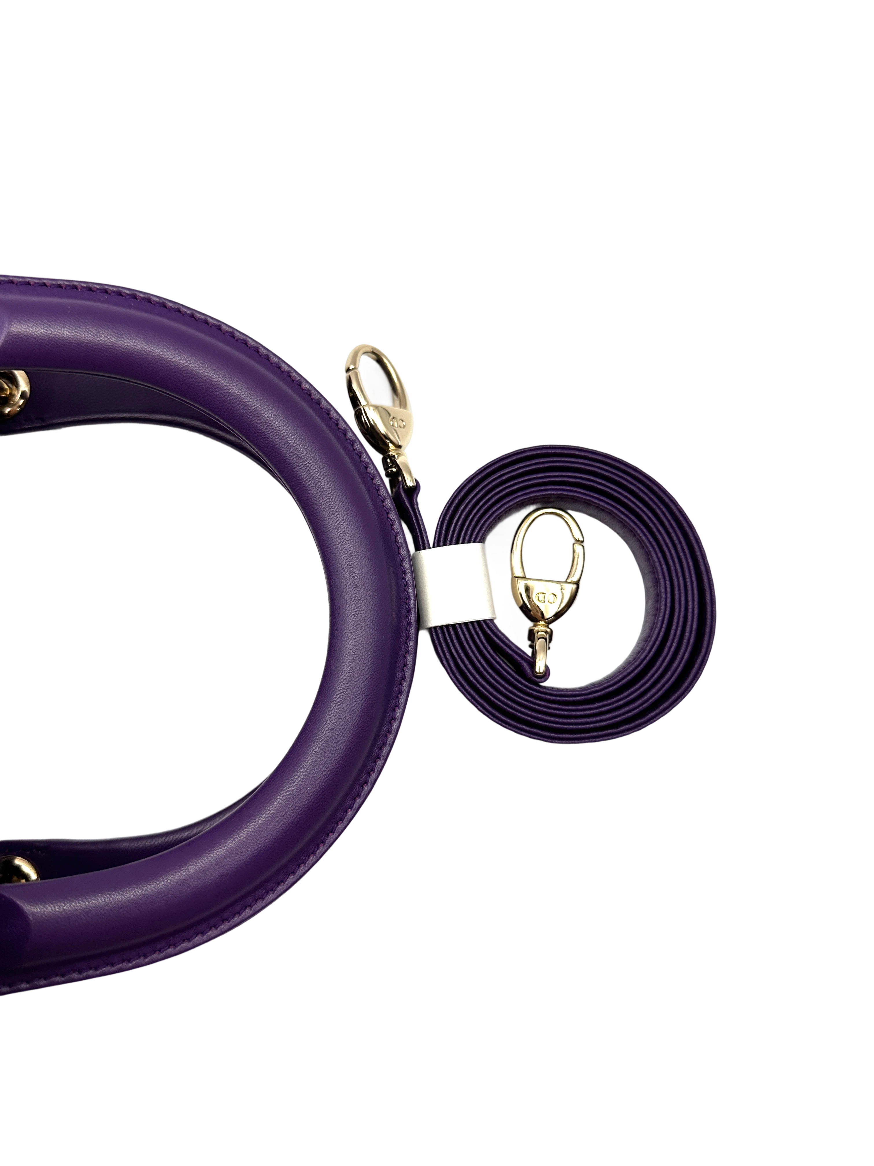 Christian Dior Lady Dior Purple Cannage Leather Handle Bag With Silver Charms DR794