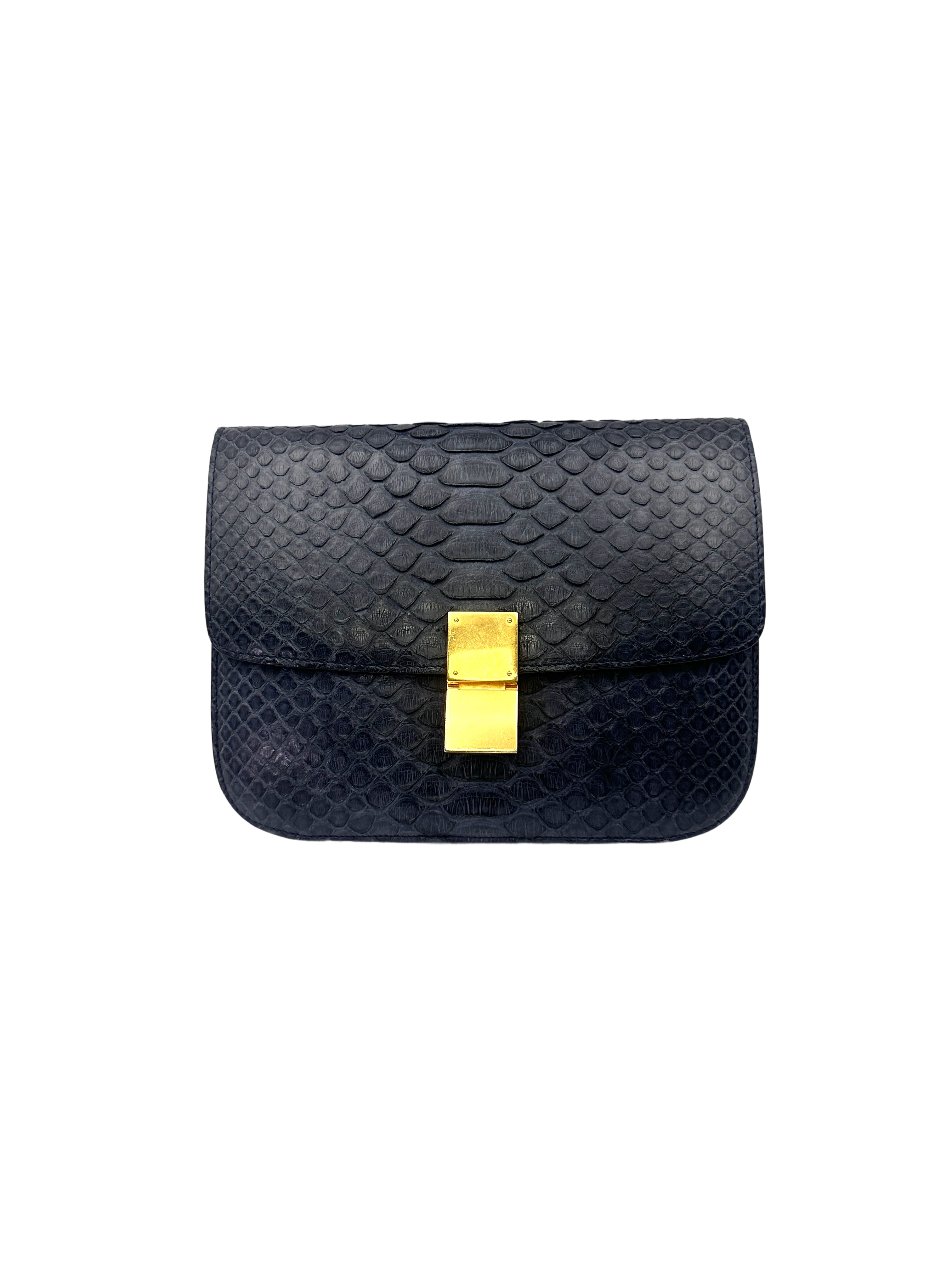 Celine Classic Box Blue Python Leather Medium Size Shoulder Bag CE172