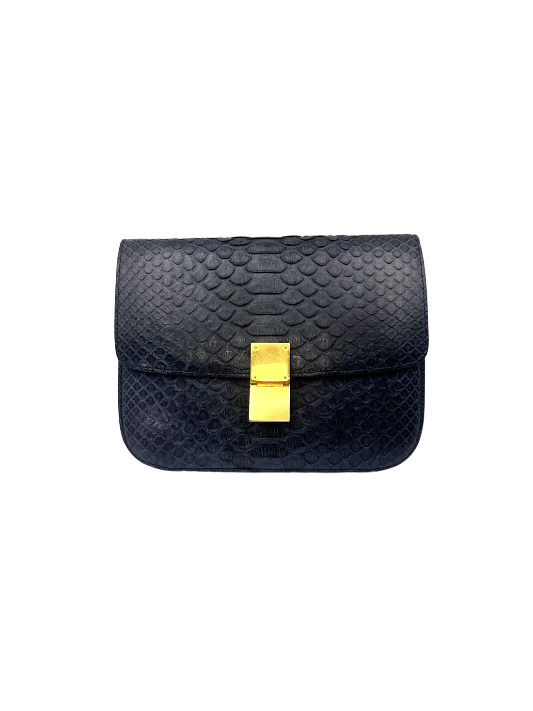 Celine Classic Box Blue Python Leather Medium Size Shoulder Bag CE172