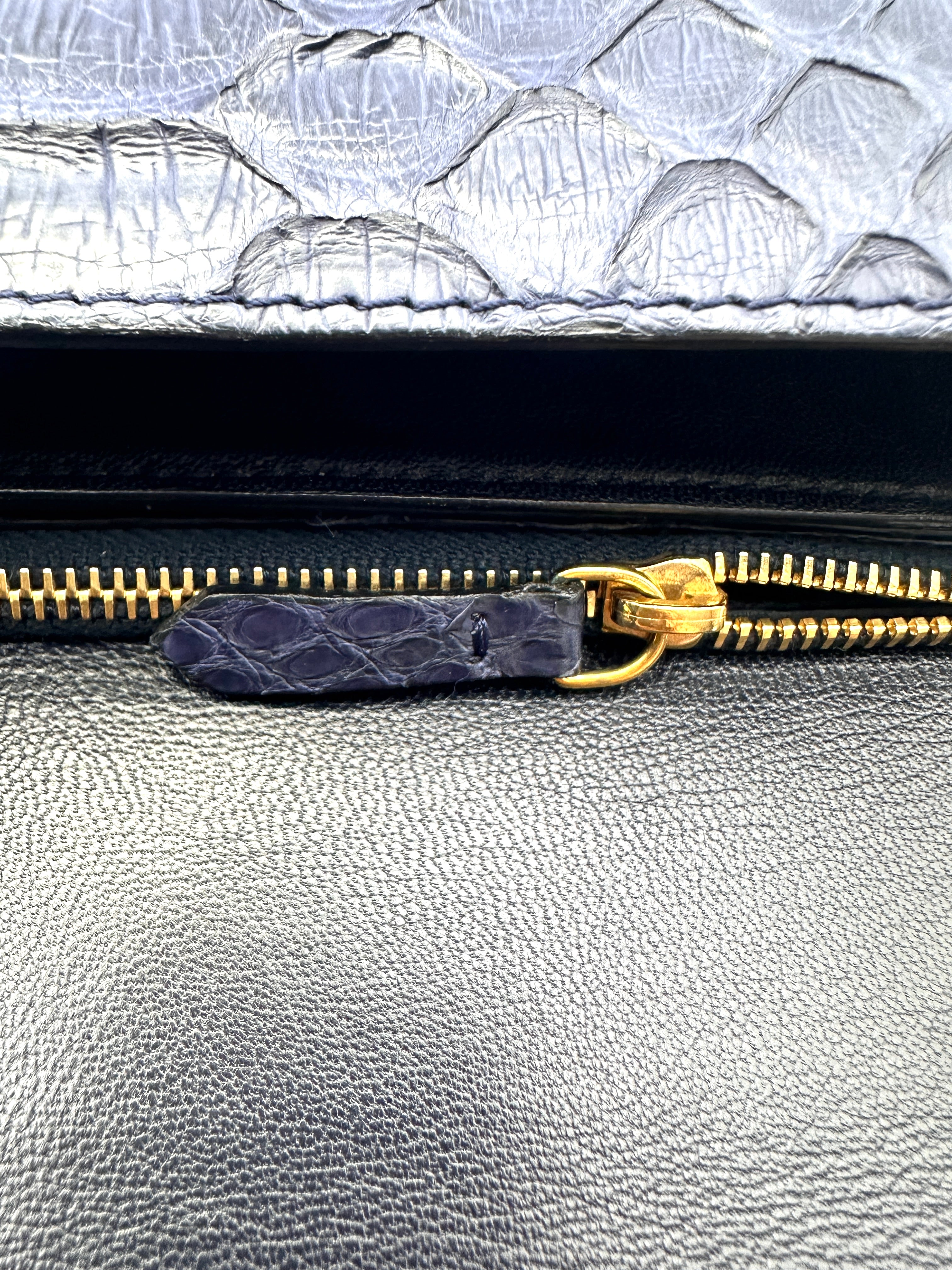 Celine Classic Box Blue Python Leather Medium Size Shoulder Bag CE172