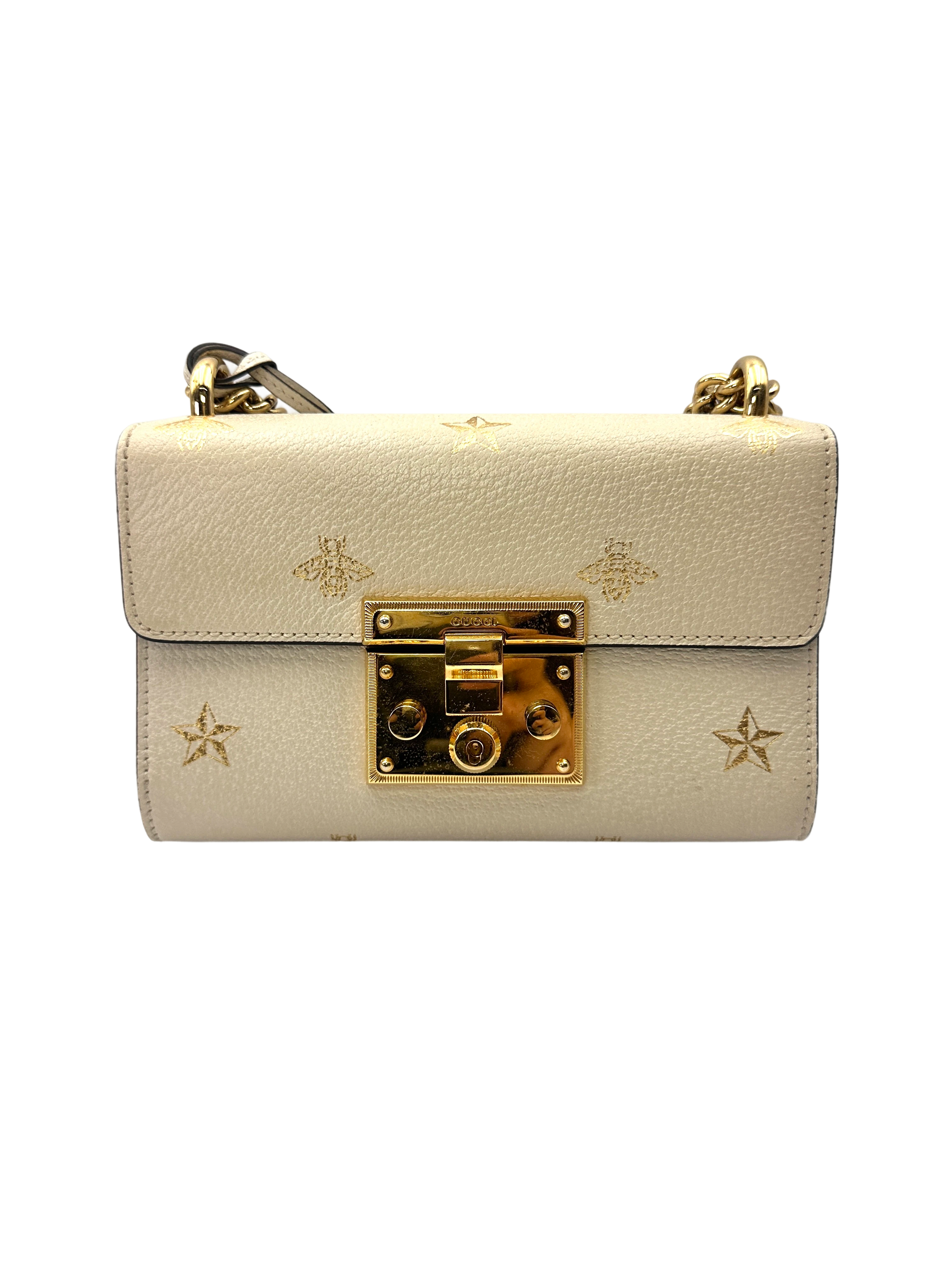 Gucci Padlock Bee Star White Leather Shoulder Bag GG1303