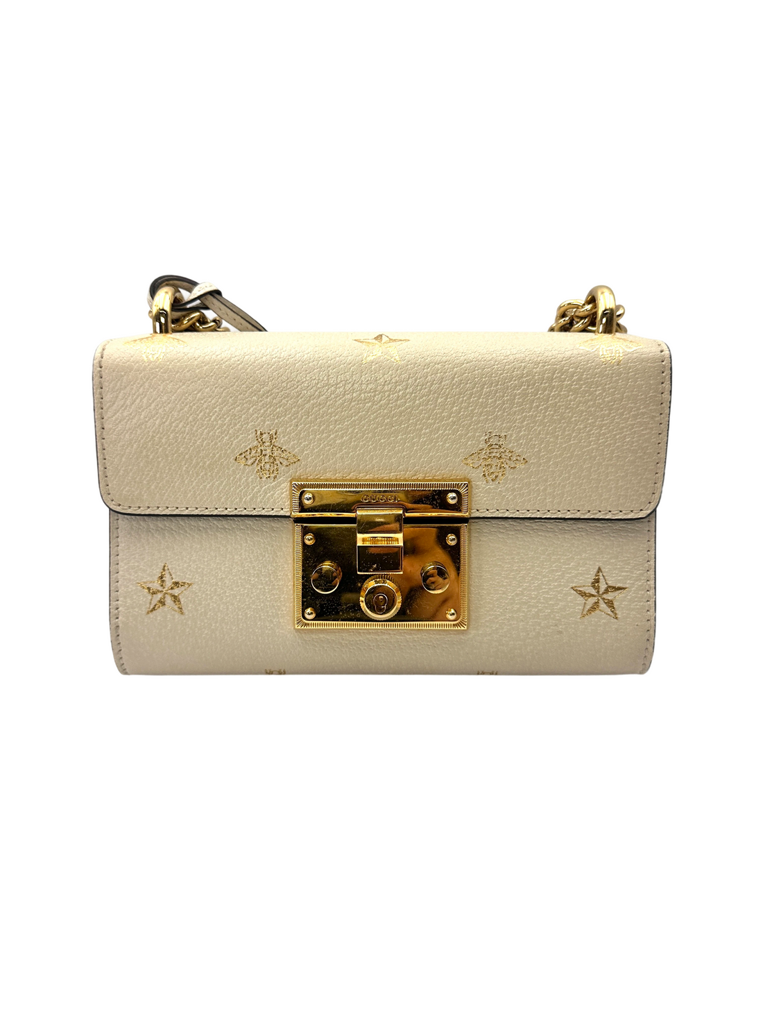 Gucci Padlock Bee Star White Leather Shoulder Bag GG1303