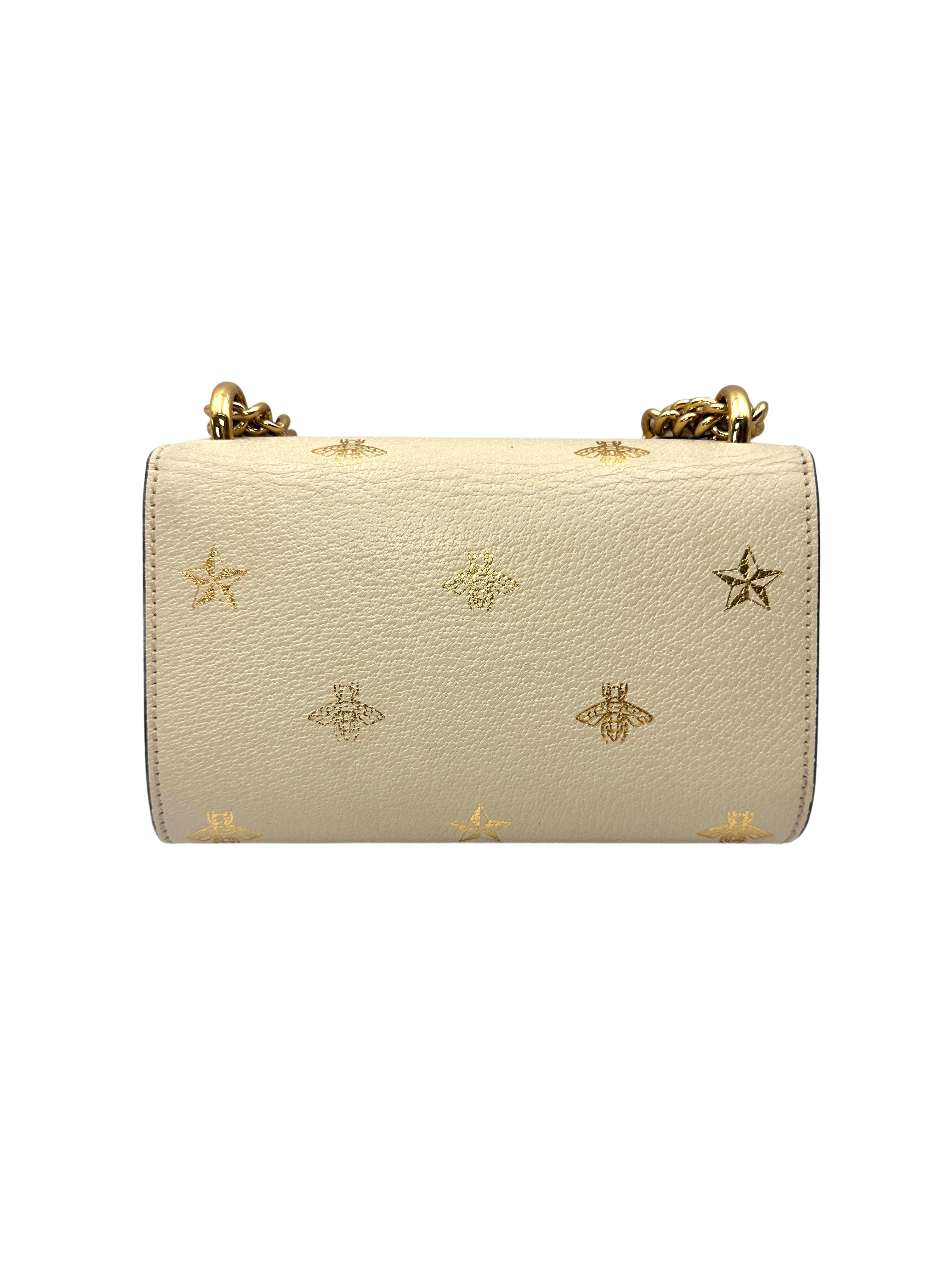 Gucci Padlock Bee Star White Leather Shoulder Bag GG1303