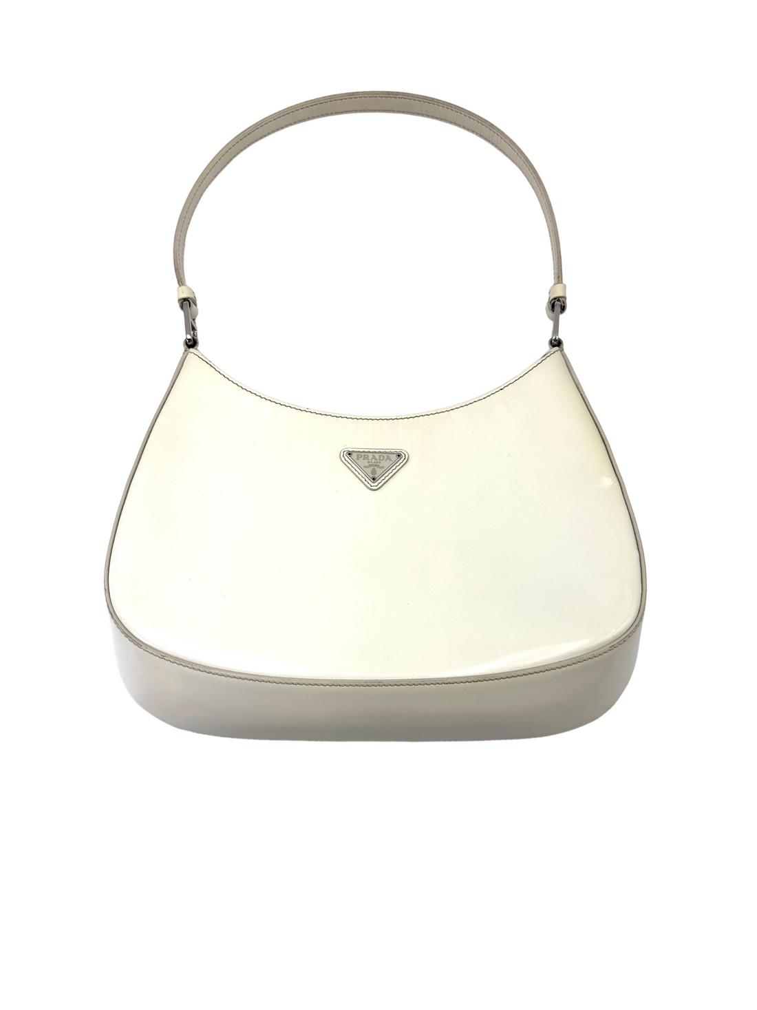 Prada Cleo White Brushed Leather Shoulder Bag PR465
