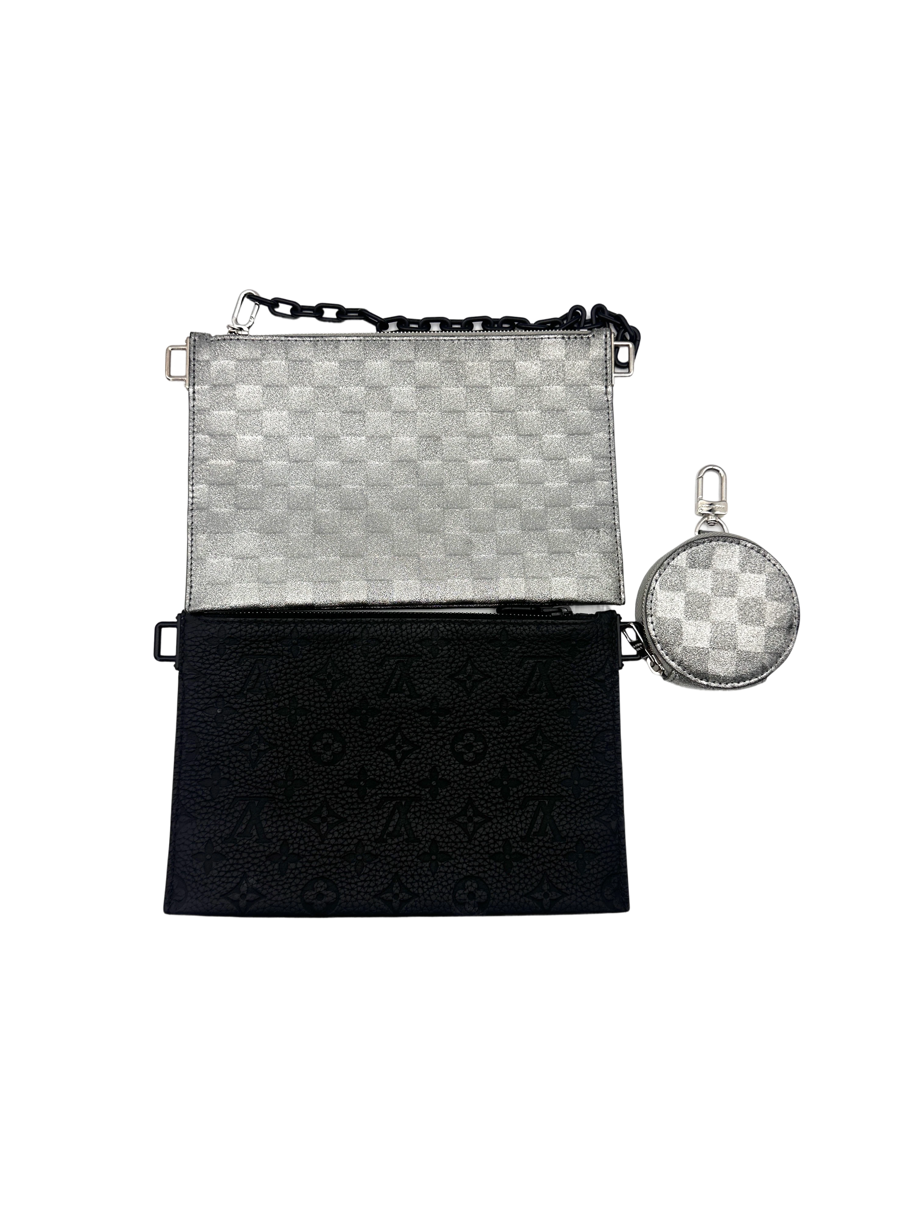 Louis Vuitton Trio Pouch NM Monogram Eclipse Graphite Leather Shoulder Bag LV3008