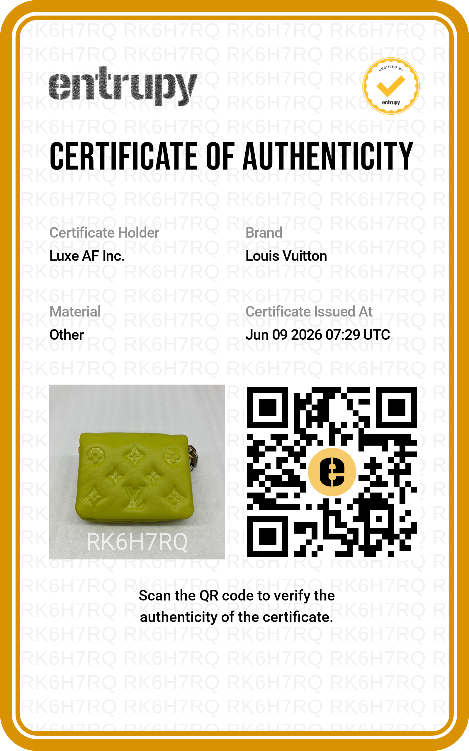 Louis Vuitton Coussin Yellow Embossed Puffy Leather Mini Shoulder Bag LV3007