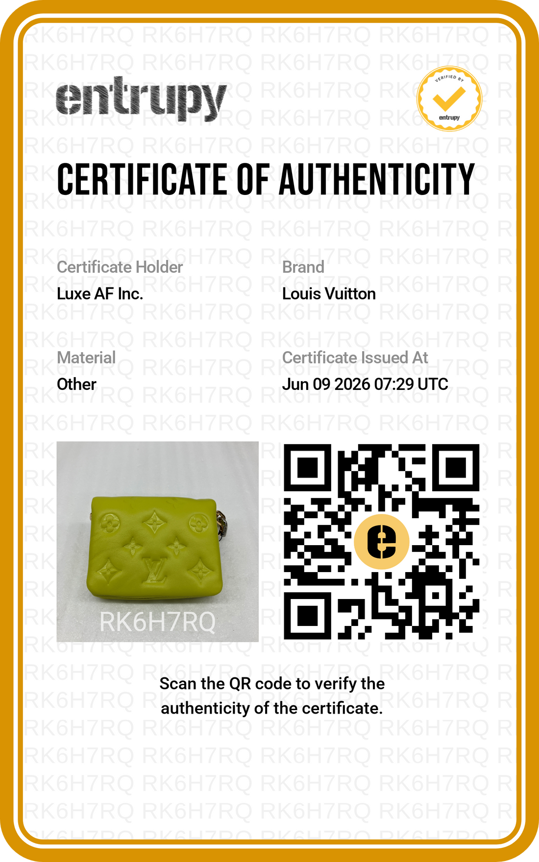 Louis Vuitton Coussin Yellow Embossed Puffy Leather Mini Shoulder Bag LV3007