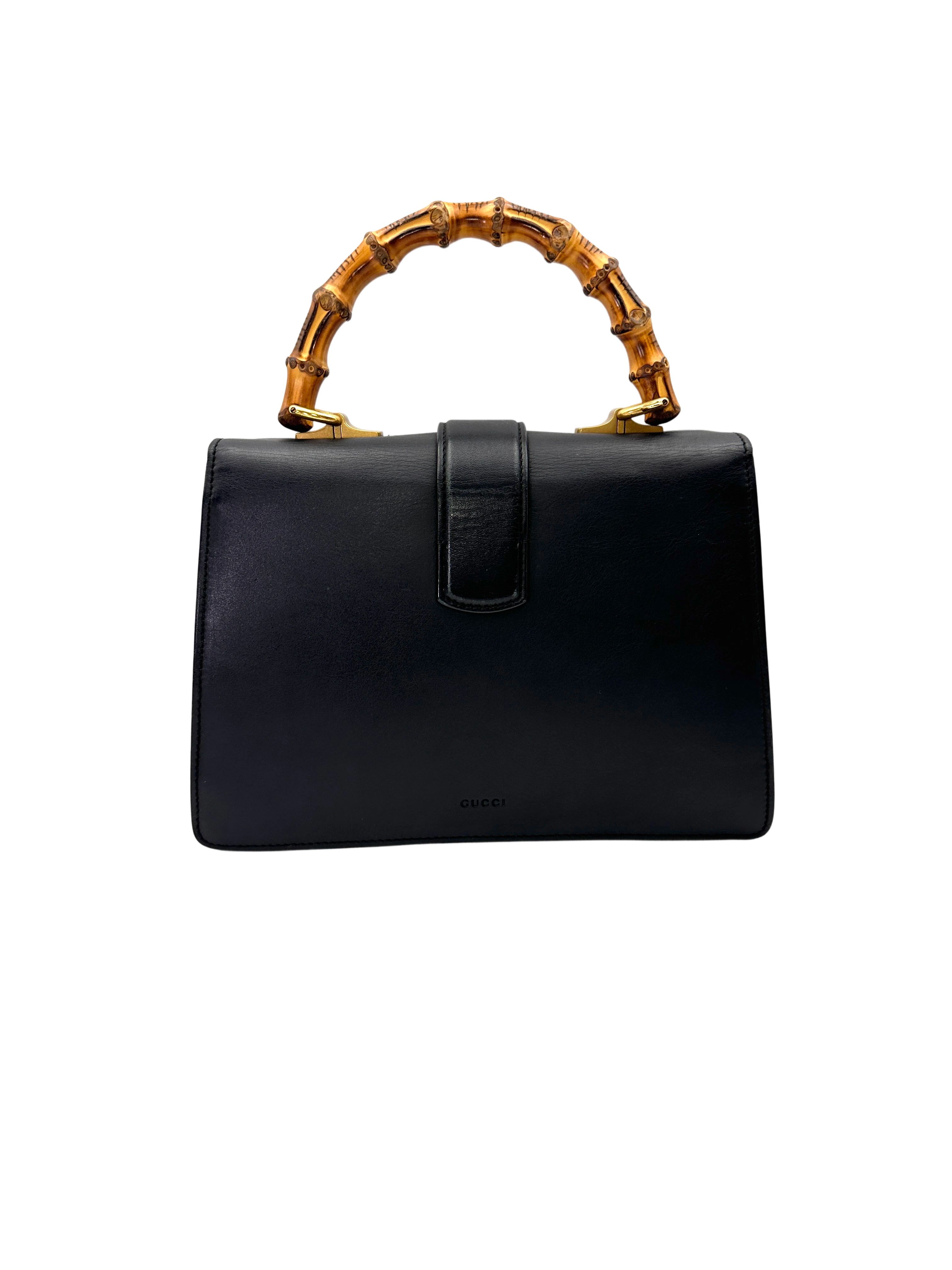Gucci Dionysus Black Leather Bamboo Handle Bag GG1310