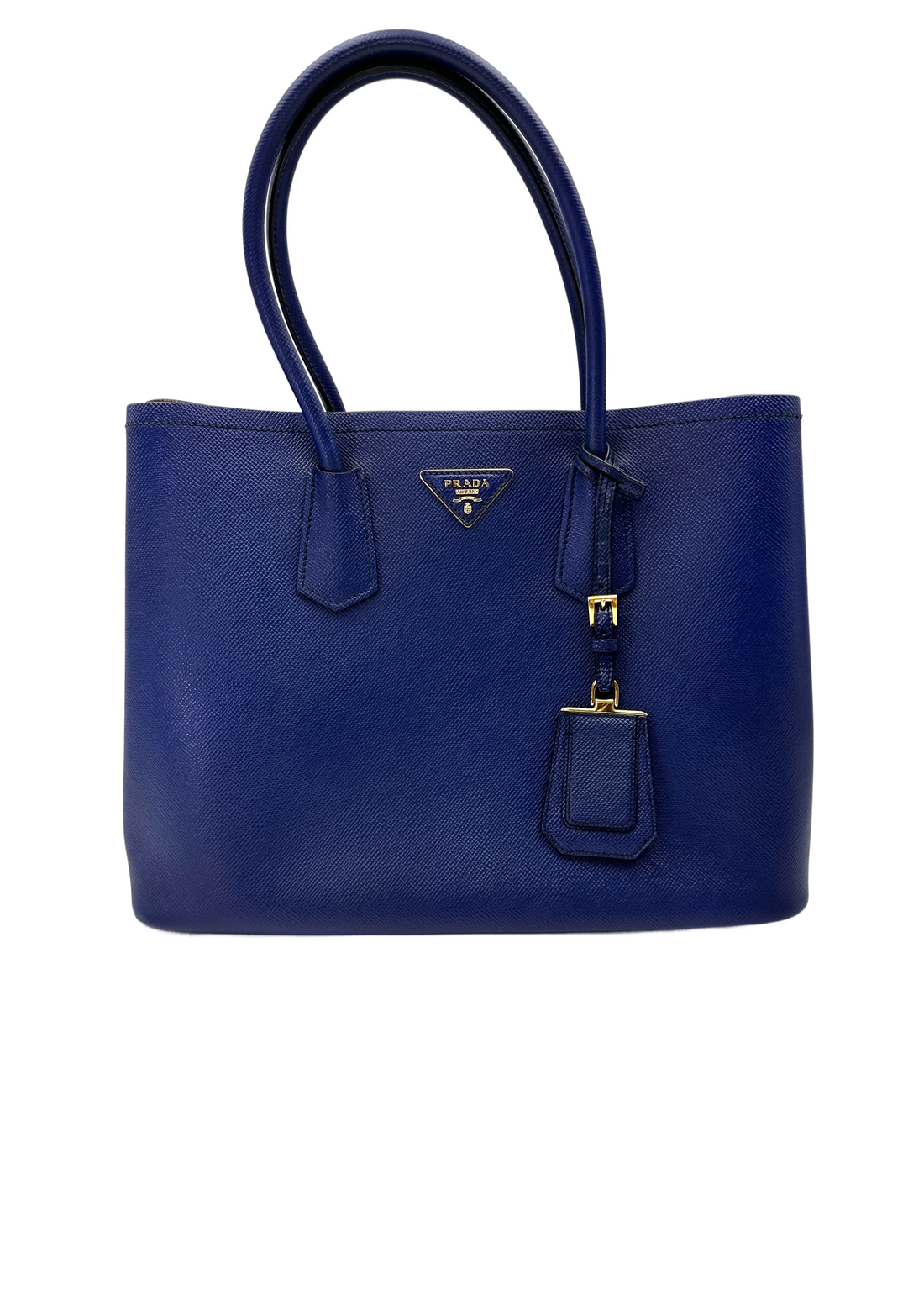 Prada Double Blue Saffiano Cuir Leather Medium Size Handle Bag PR473