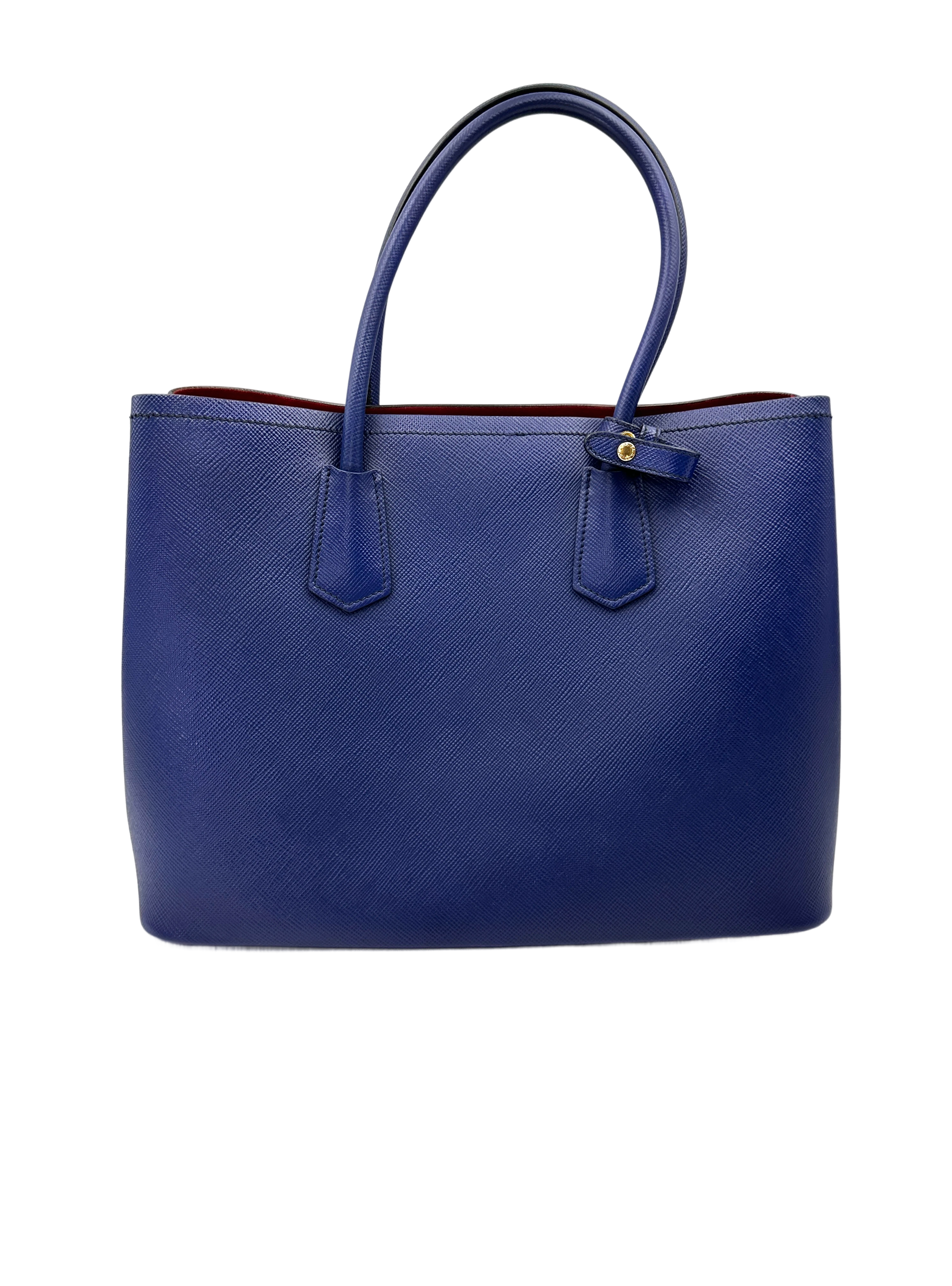 Prada Double Blue Saffiano Cuir Leather Medium Size Handle Bag PR473