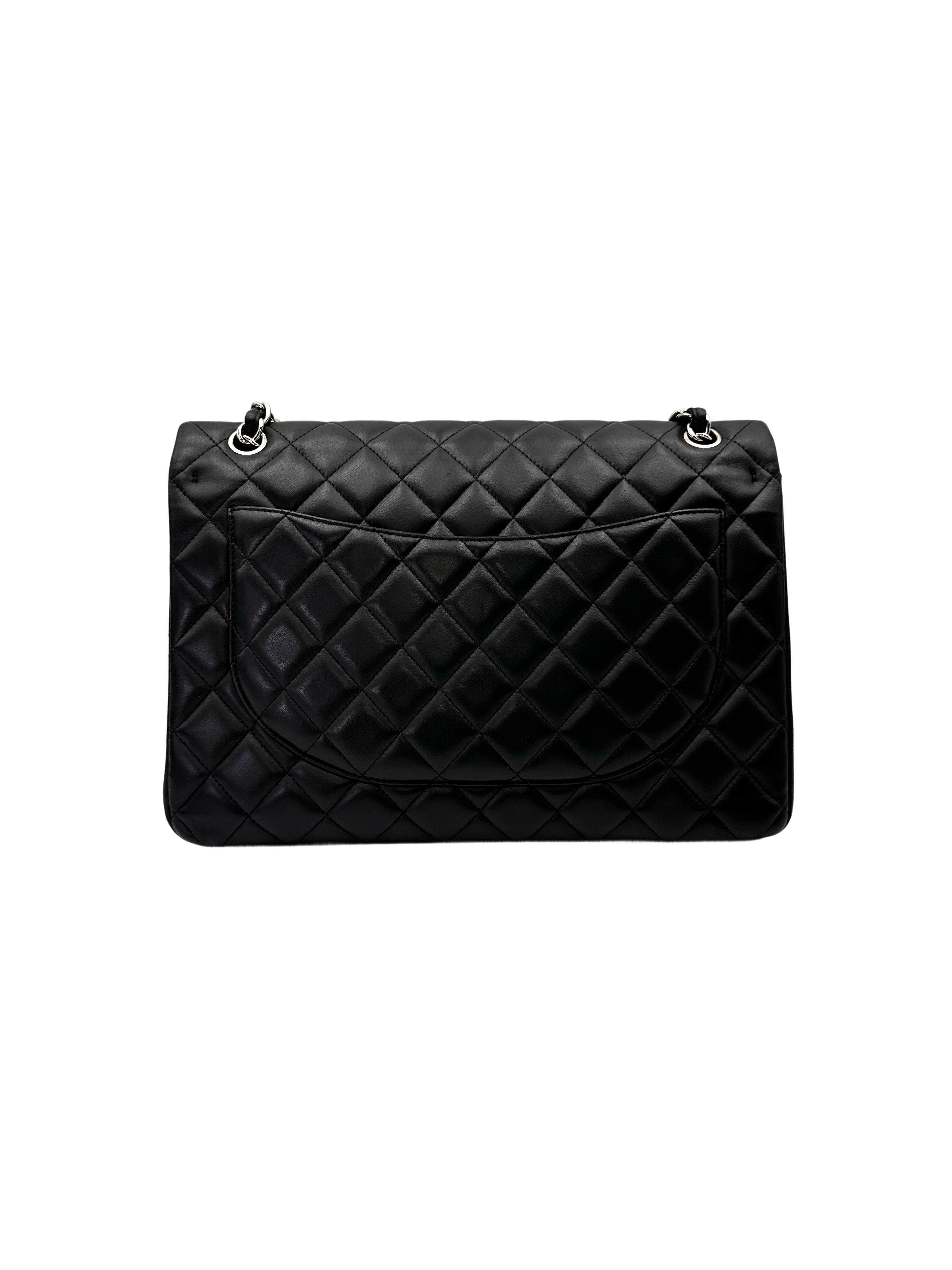 Chanel Classic Flap Black Quilted Leather Maxi Shoulder Bag With Silver Buckle(15***07) CC2146