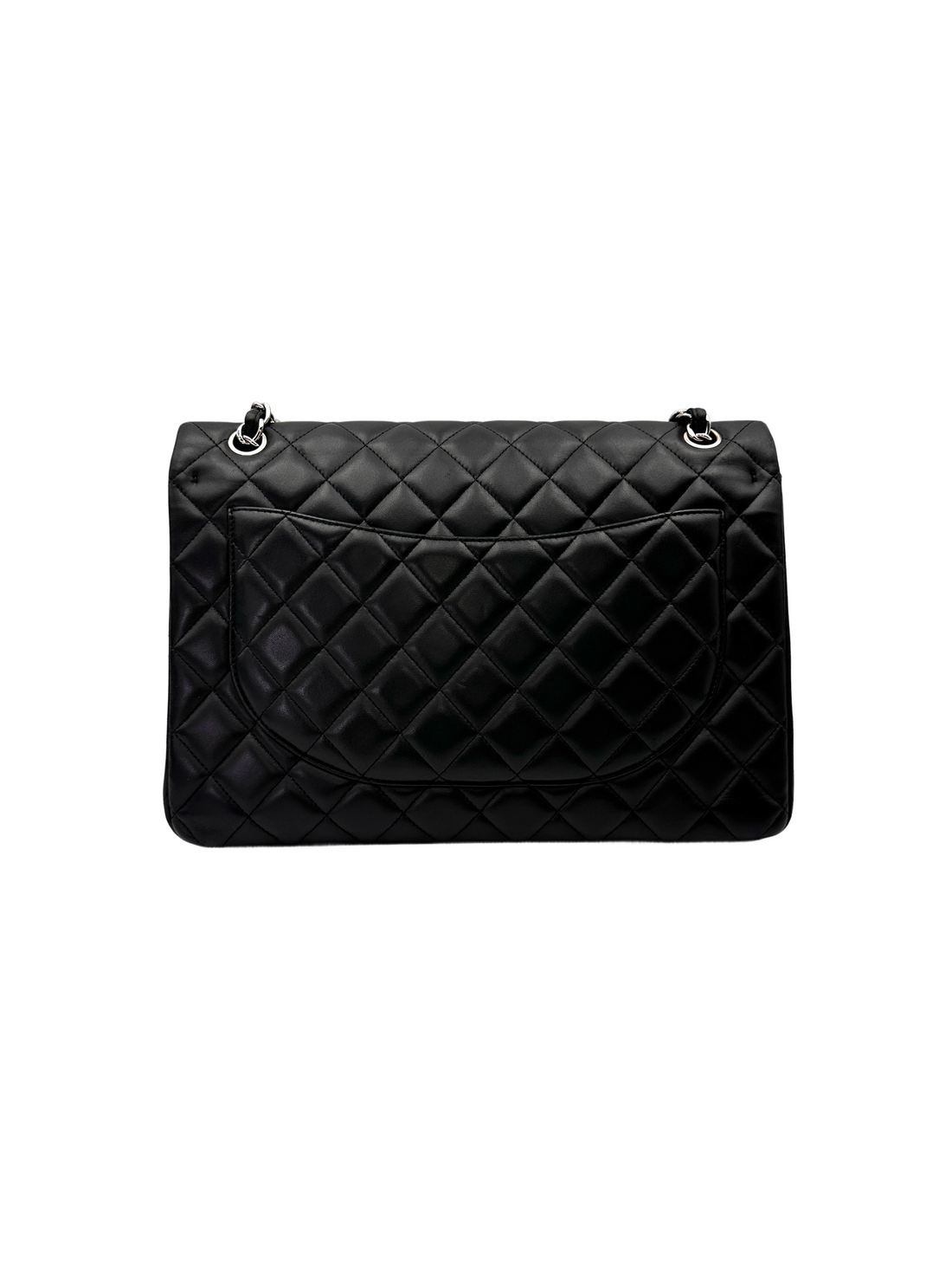 Chanel Classic Flap Black Quilted Leather Maxi Shoulder Bag With Silver Buckle(15***07) CC2146