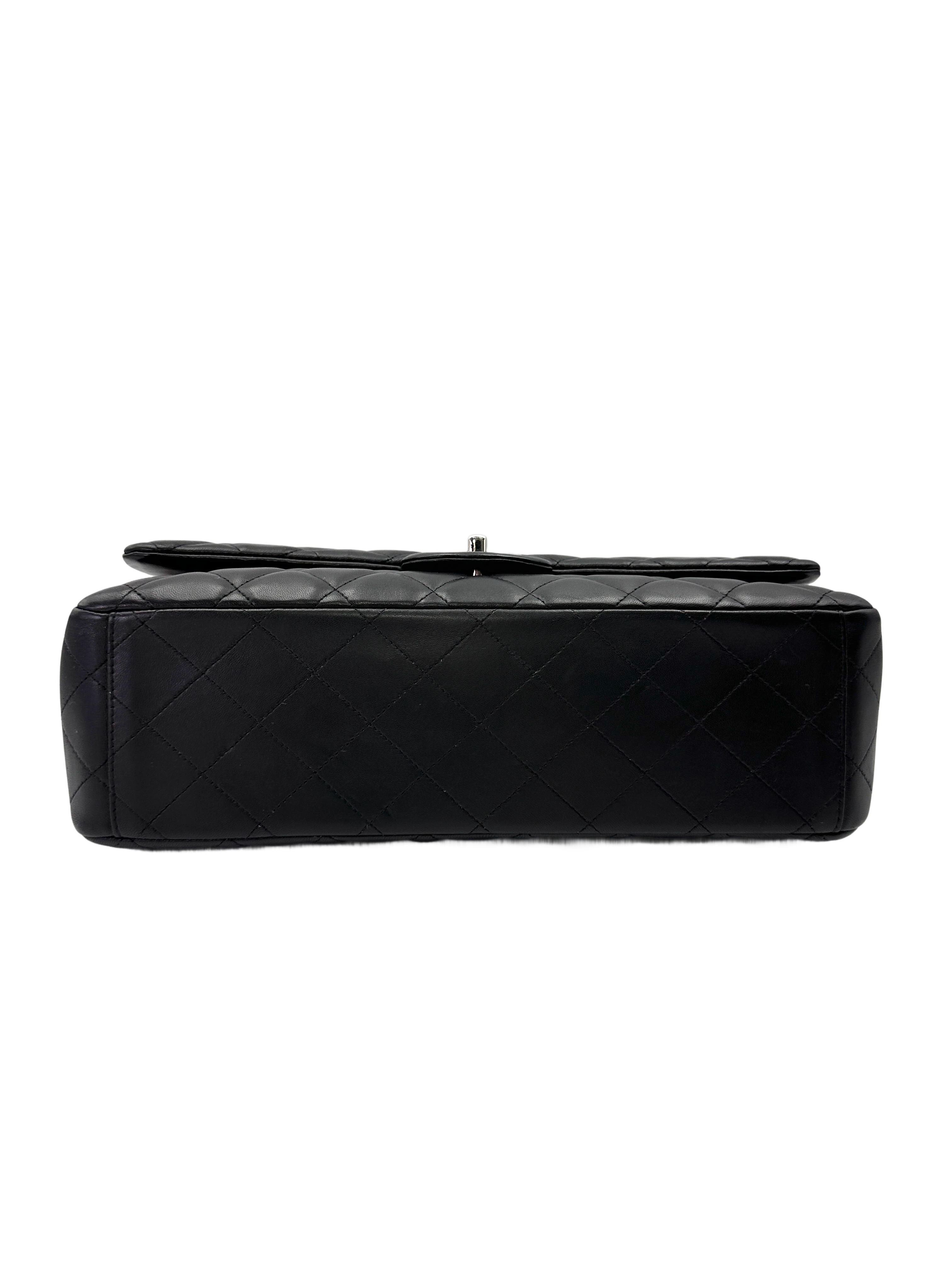 Chanel Classic Flap Black Quilted Leather Maxi Shoulder Bag With Silver Buckle(15***07) CC2146