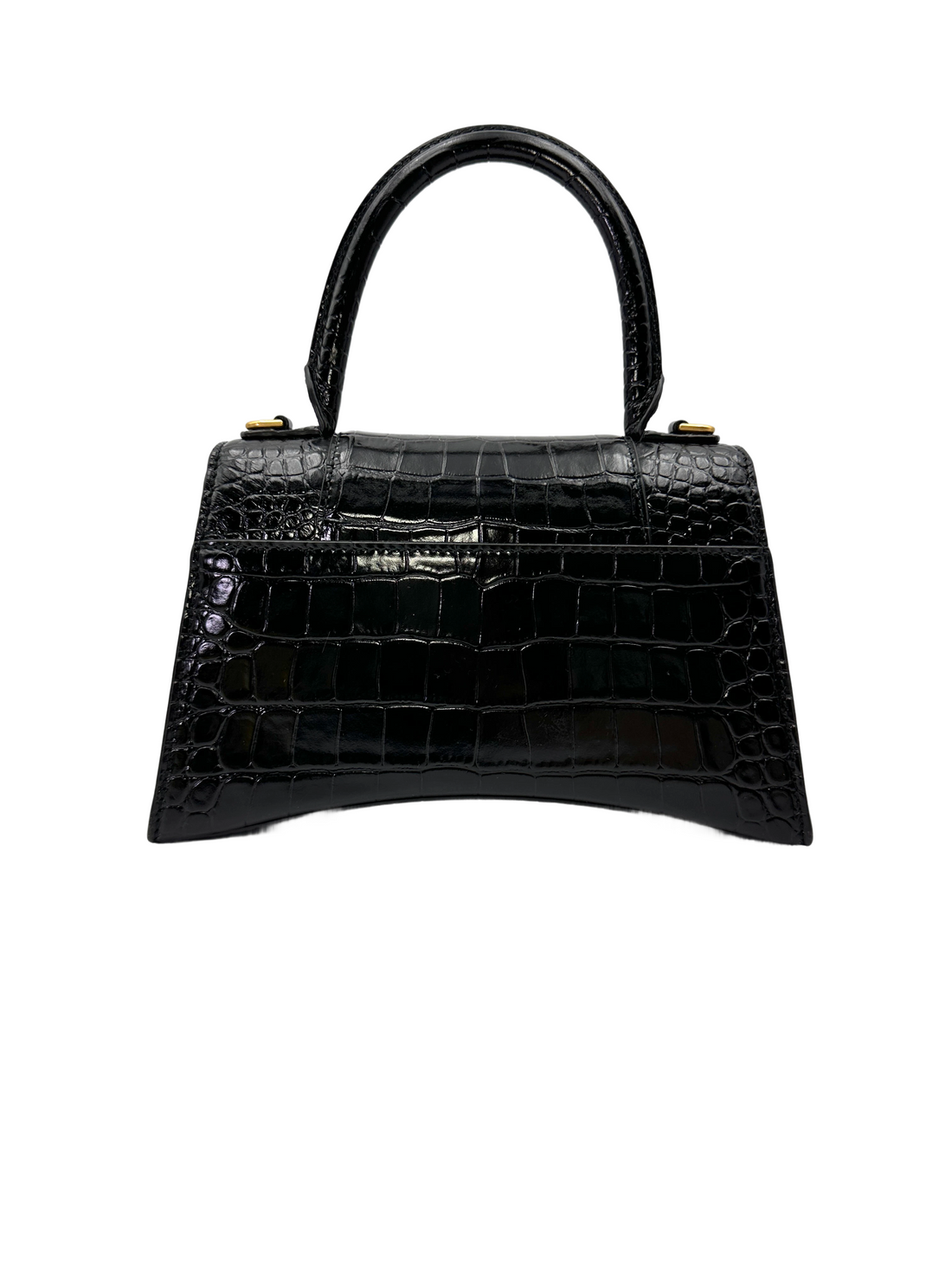Balenciaga Hourglass Black Croc-Embossed Leather Handle Bag BB74