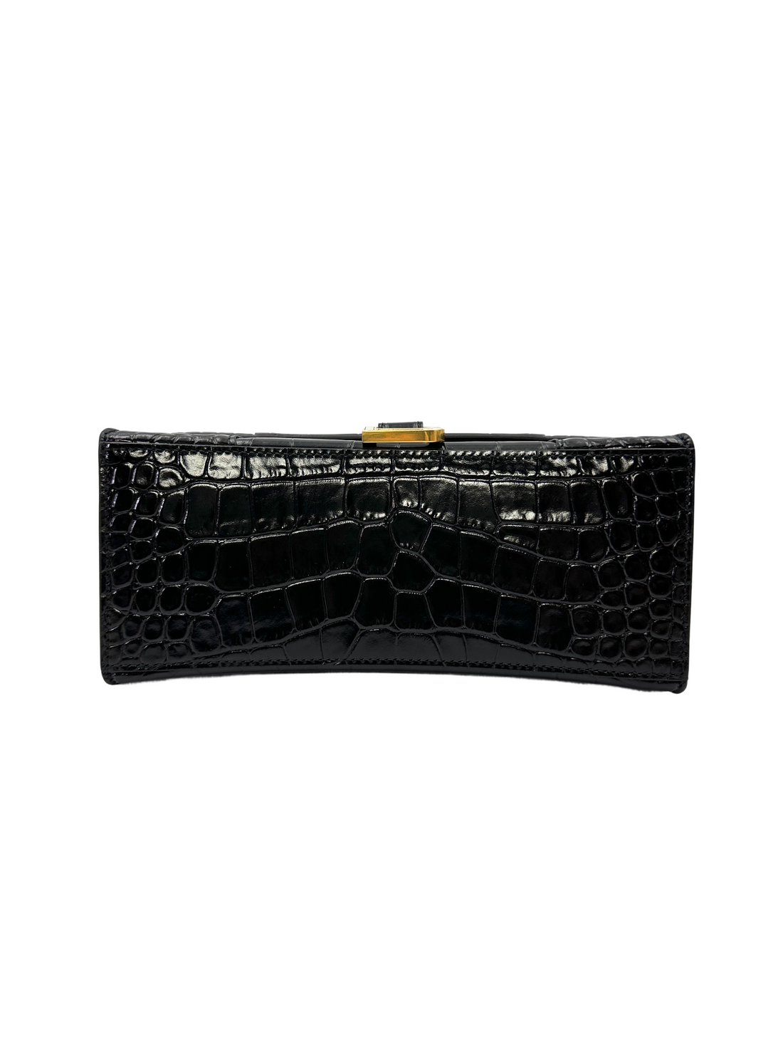 Balenciaga Hourglass Black Croc-Embossed Leather Handle Bag BB74
