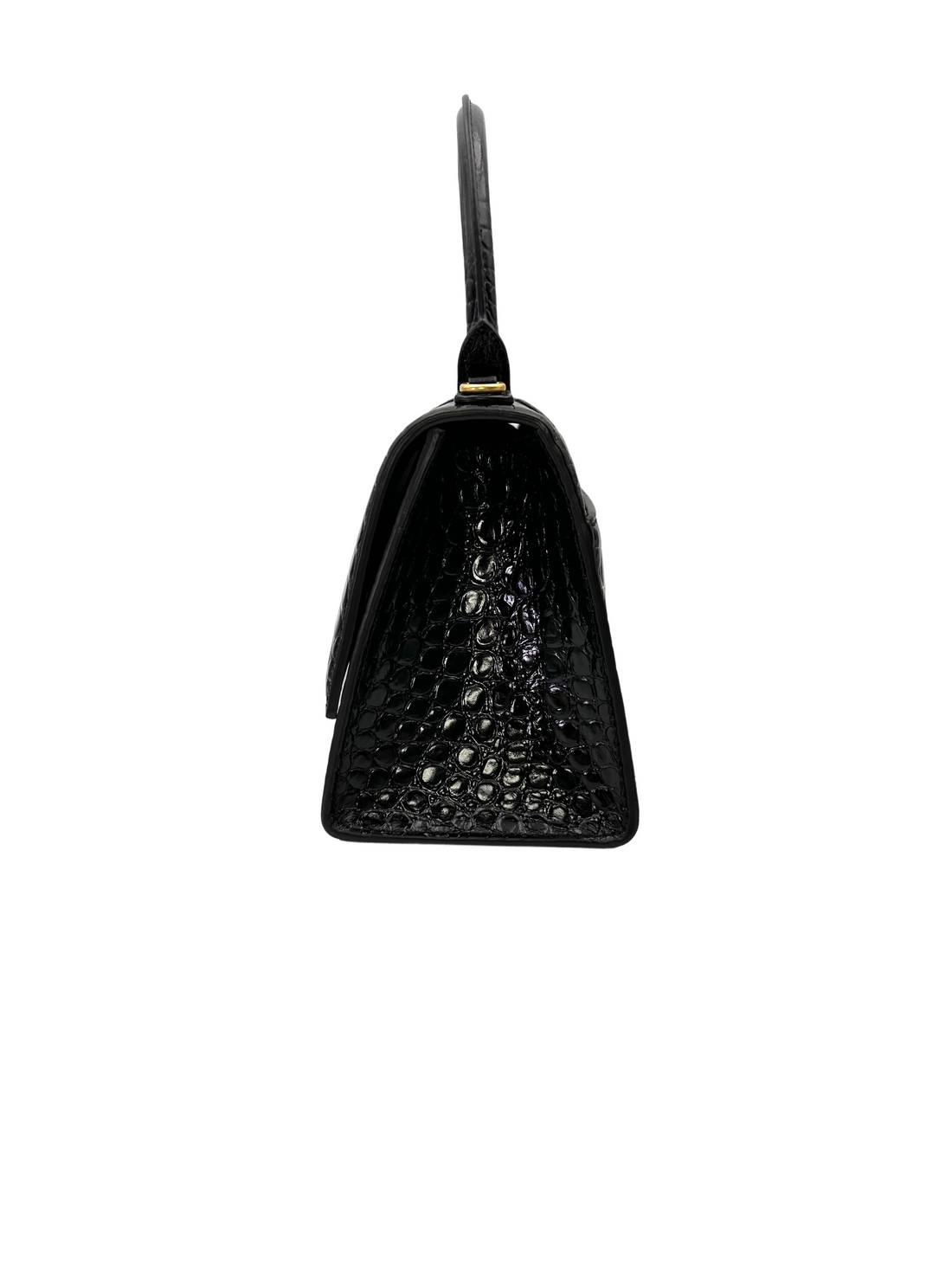 Balenciaga Hourglass Black Croc-Embossed Leather Handle Bag BB74