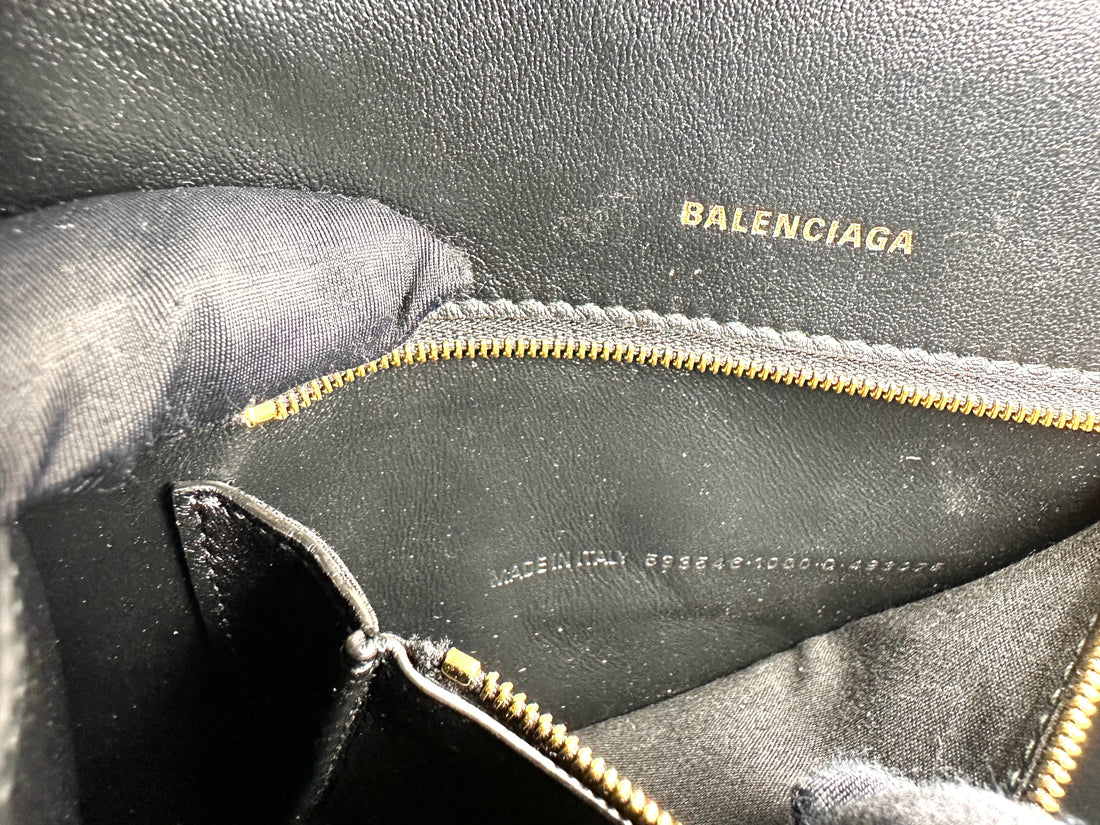 Balenciaga Hourglass Black Croc-Embossed Leather Handle Bag BB76