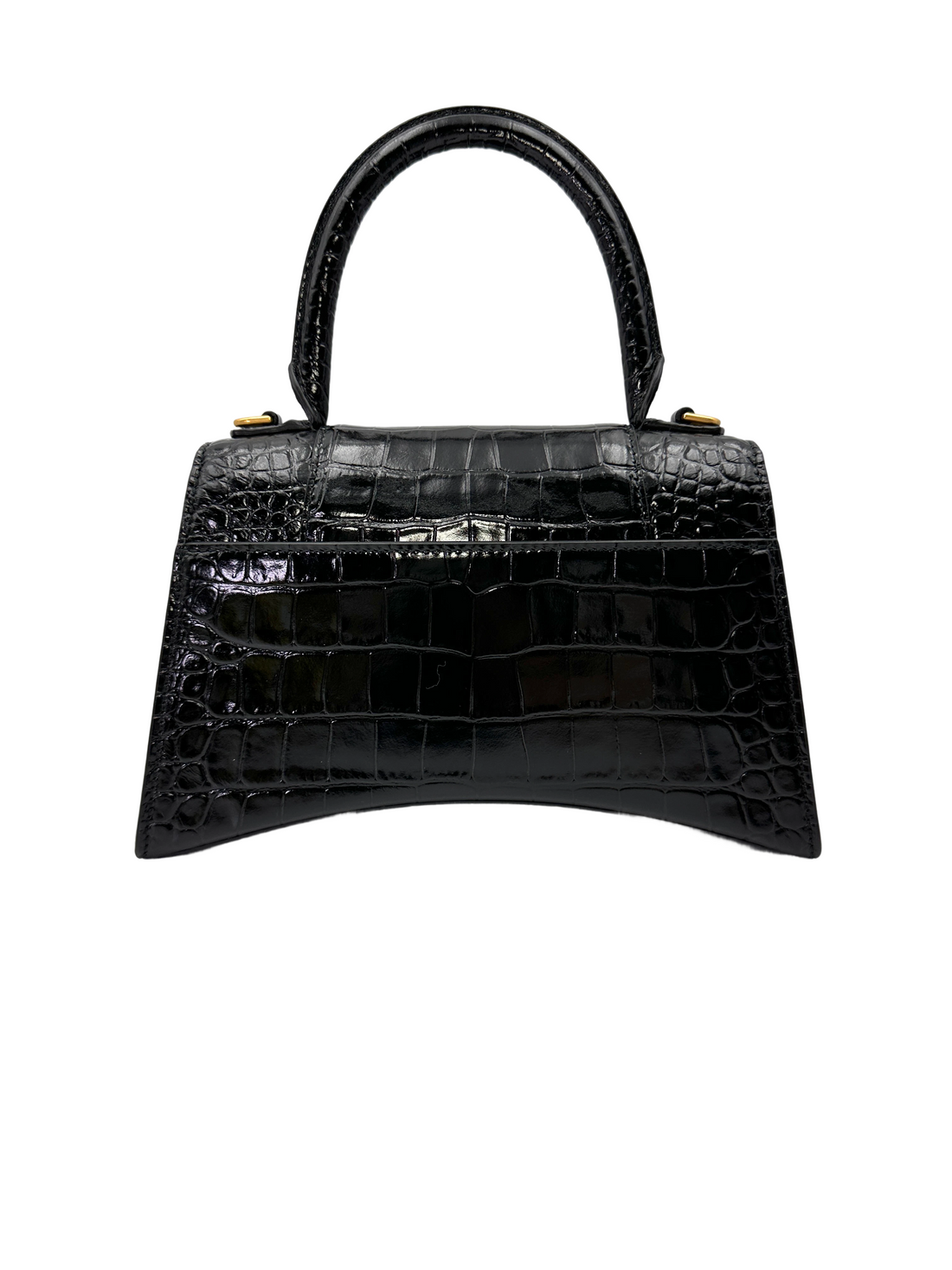 Balenciaga Hourglass Black Croc-Embossed Leather Handle Bag BB75