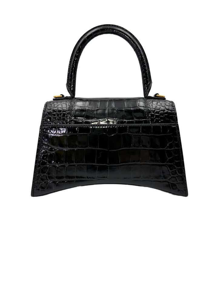 Balenciaga Hourglass Black Croc-Embossed Leather Handle Bag BB75