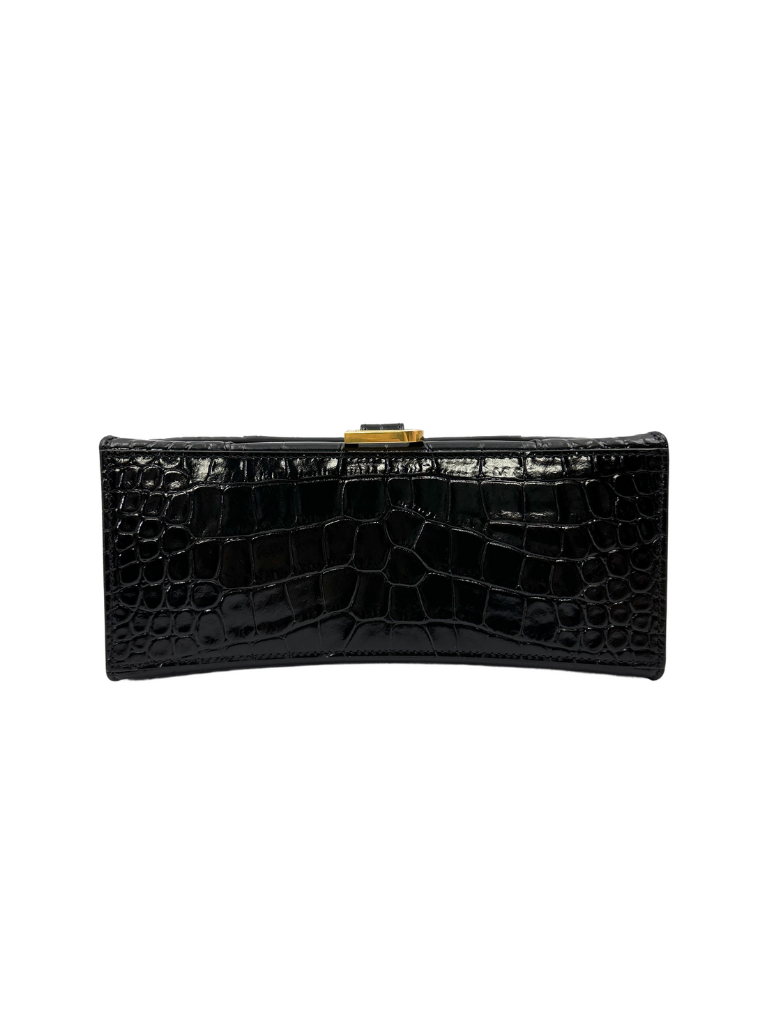 Balenciaga Hourglass Black Croc-Embossed Leather Handle Bag BB75