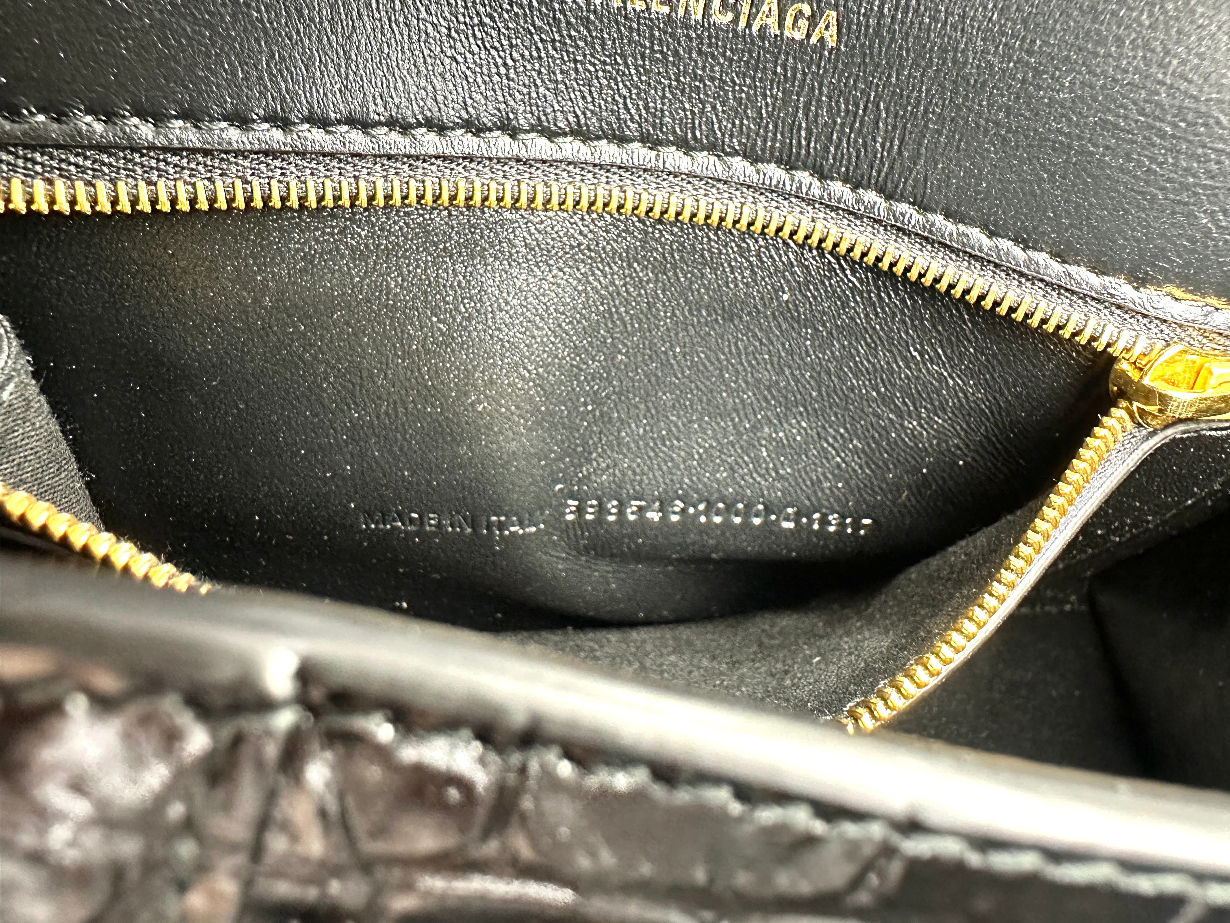 Balenciaga Hourglass Black Croc-Embossed Leather Handle Bag BB77