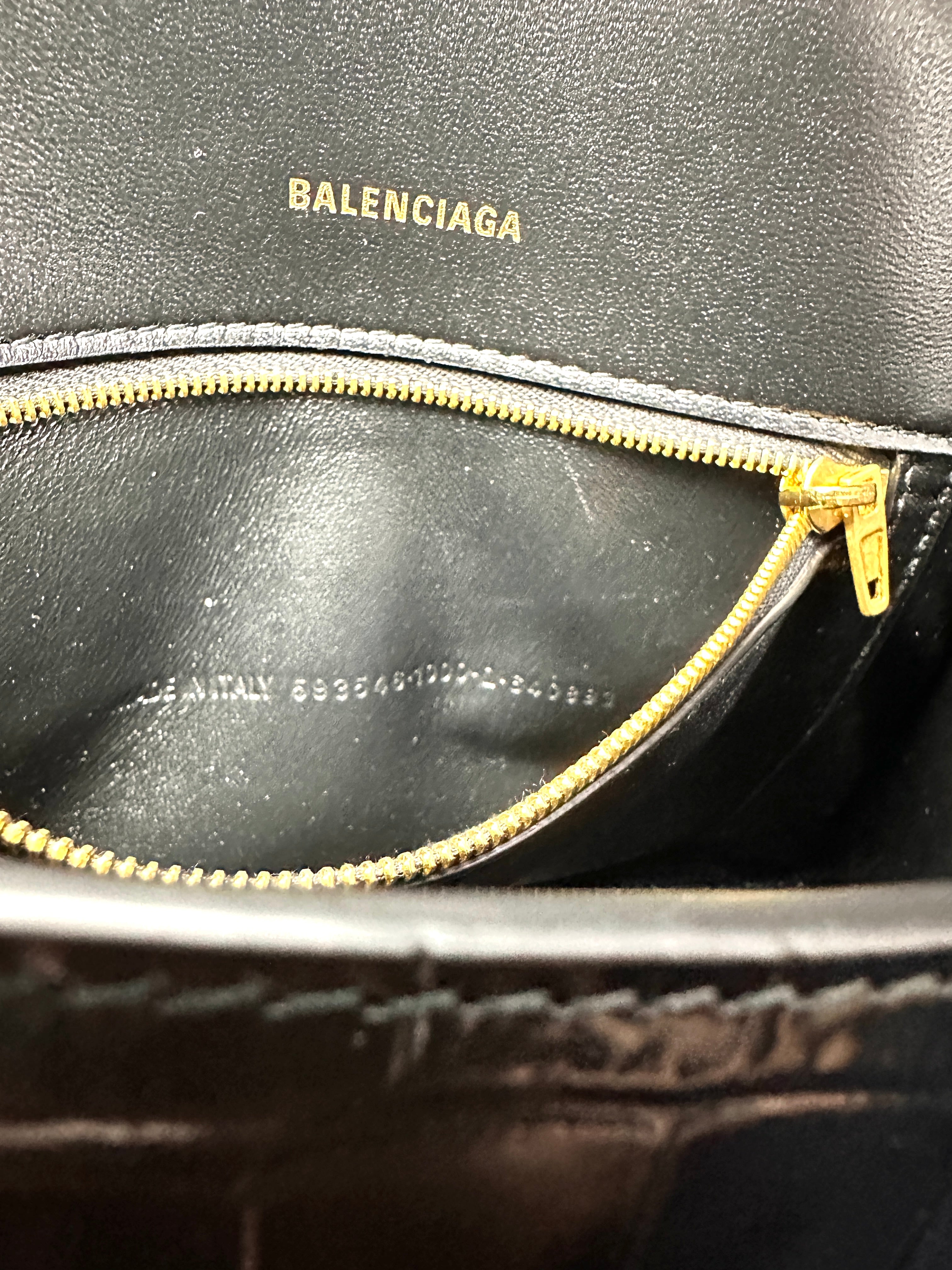 Balenciaga Hourglass Black Croc-Embossed Leather Handle Bag BB74